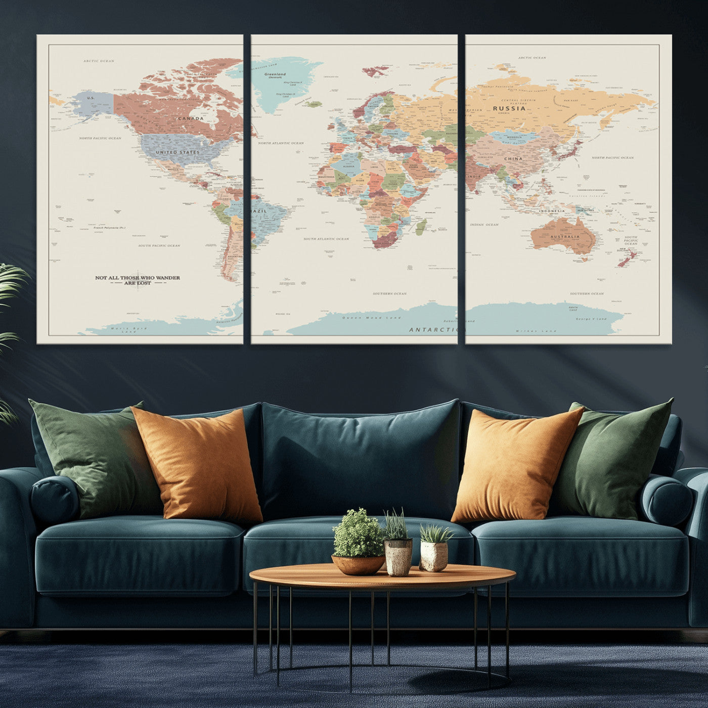 MGV-CV-60X30-3P - Push Pin World Map Canvas Print – Framed Wall Art for Couples to Track Their Travels – Anniversary