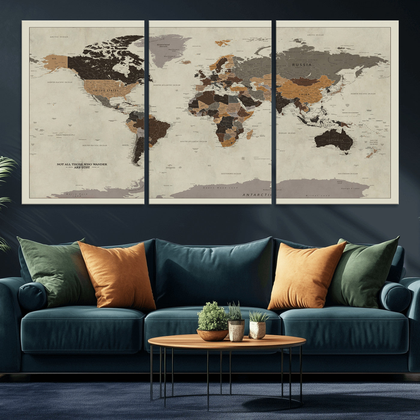 MGV-CV-60X30-3P - Push Pin World Map Canvas Print – Framed Wall Art for Couples to Track Their Travels – Anniversary