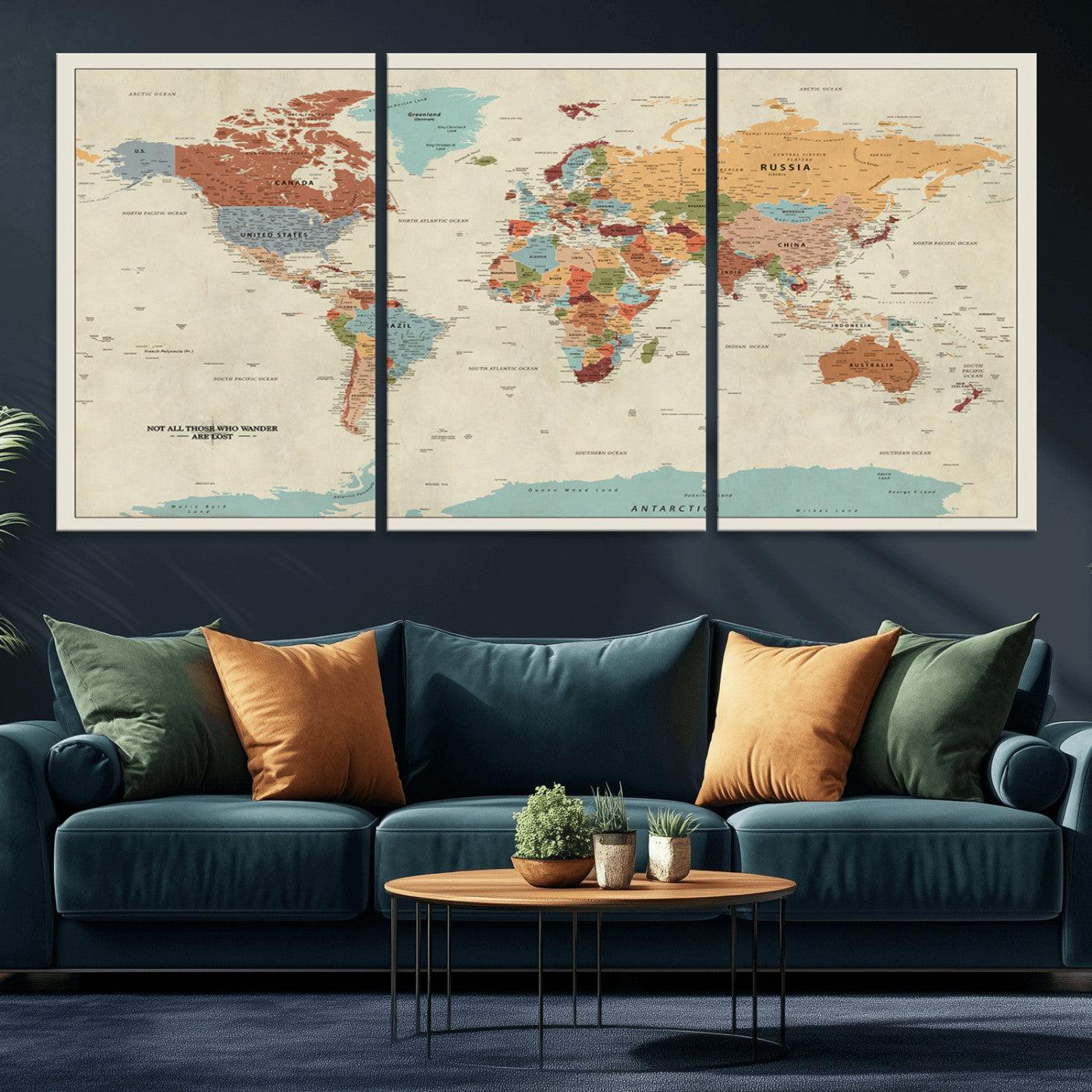 MGV-CV-60X30-3P - Push Pin World Map Canvas Print – Framed Wall Art for Couples to Track Their Travels – Anniversary