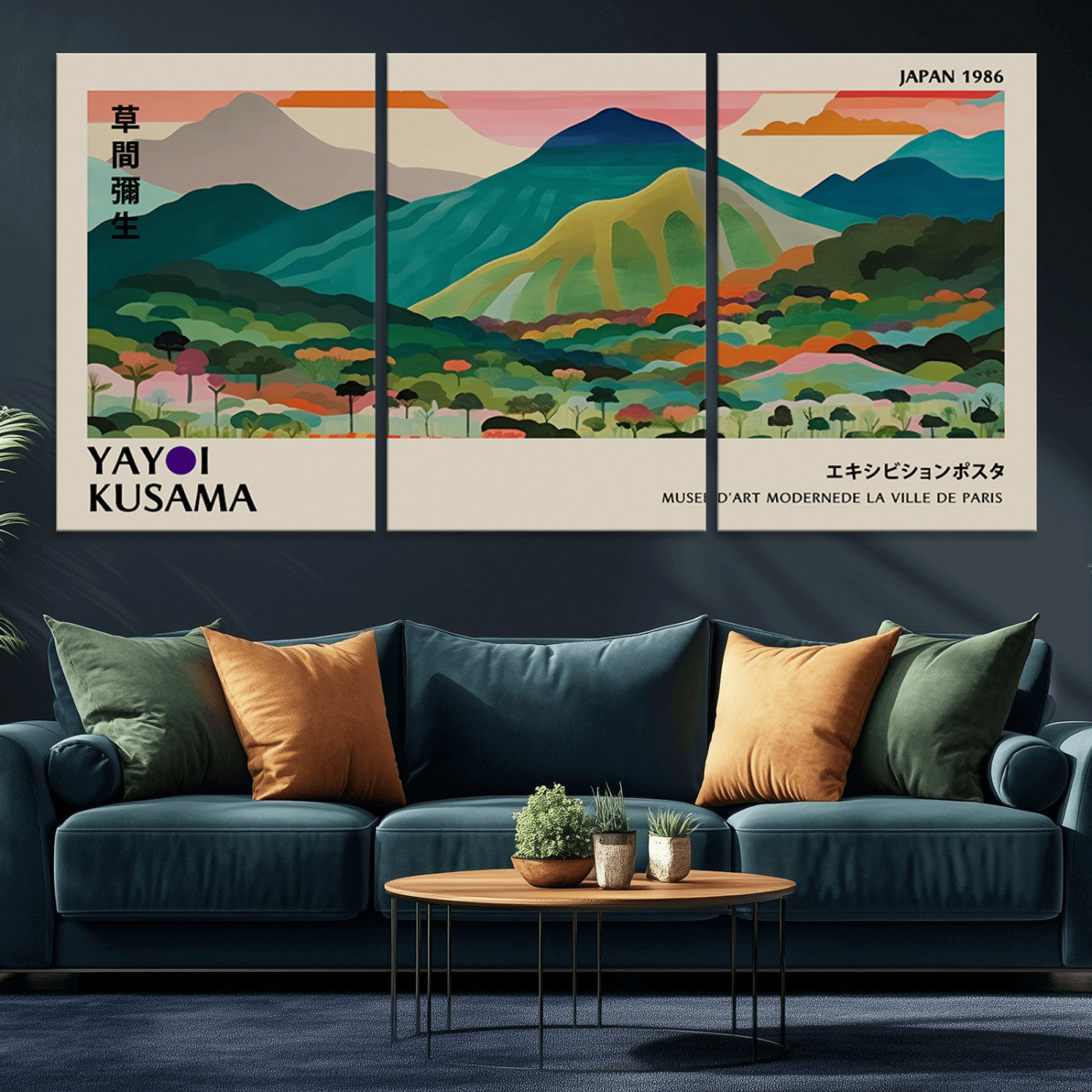MGV-CV-60X30-3P - Yayoi Kusama Wall Art, Yayoi Wall Art Canvas, Vibrant Mountain Landscape Canvas Print with Bold