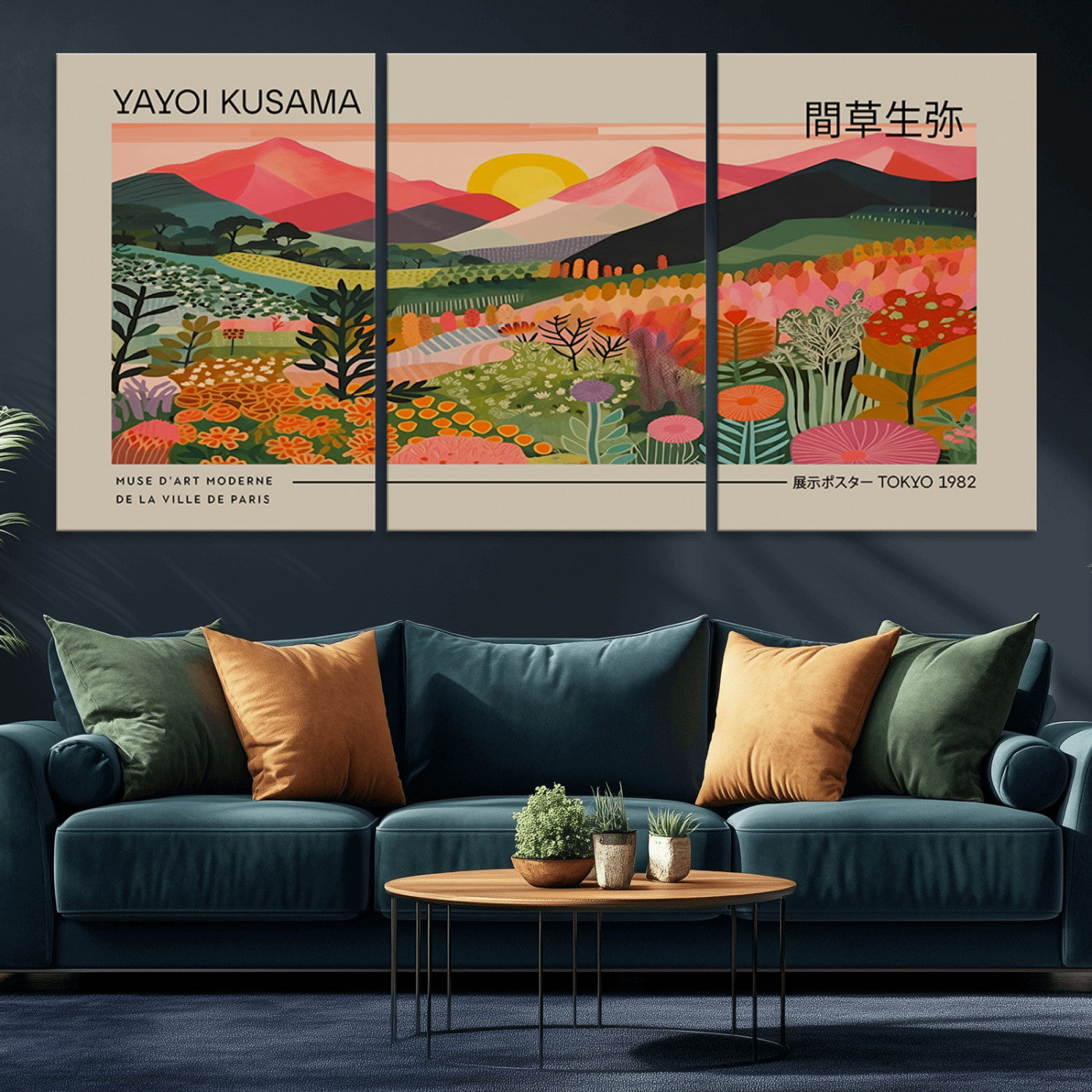 MGV-CV-60X30-3P - Yayoi Kusama 1986 Wall Art Print - Wabi Sabi Japanese Wall Art Print - Vibrant Abstract Landscape