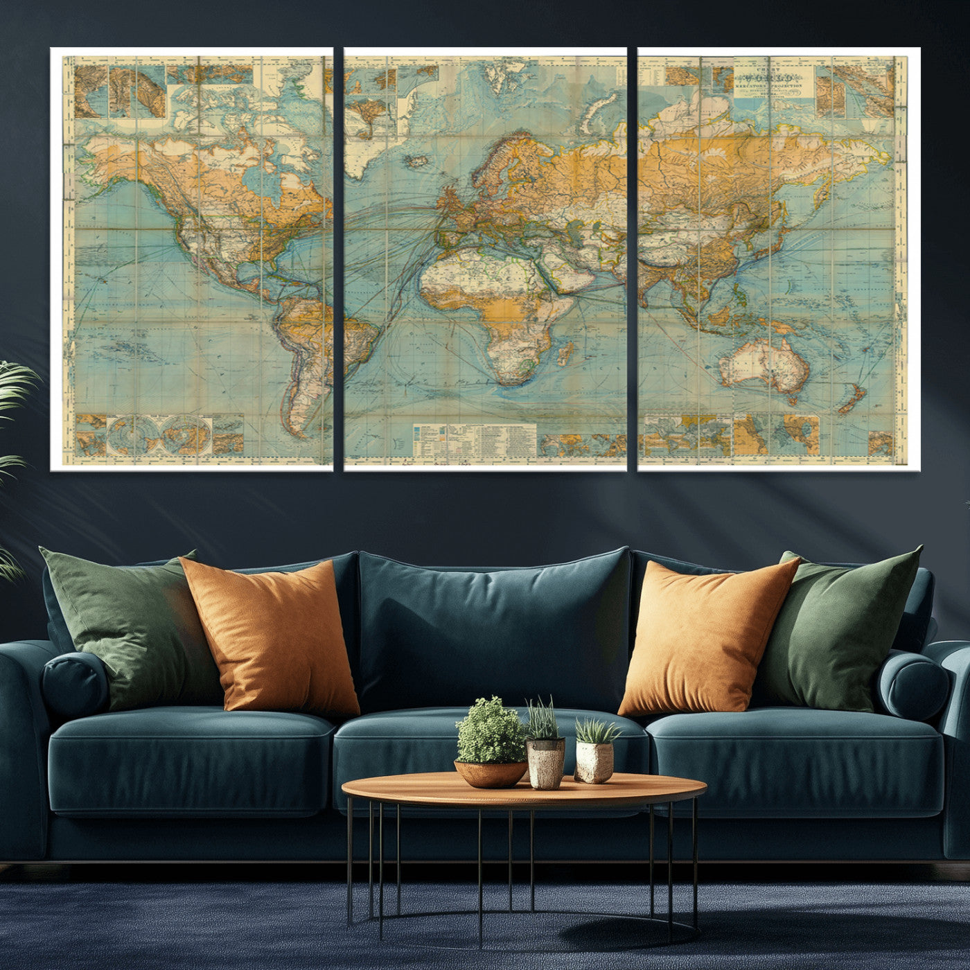 MGV-CV-60X30-3P - Push Pin World Map Canvas Print – Framed Wall Art for Couples to Track Their Travels – Anniversary