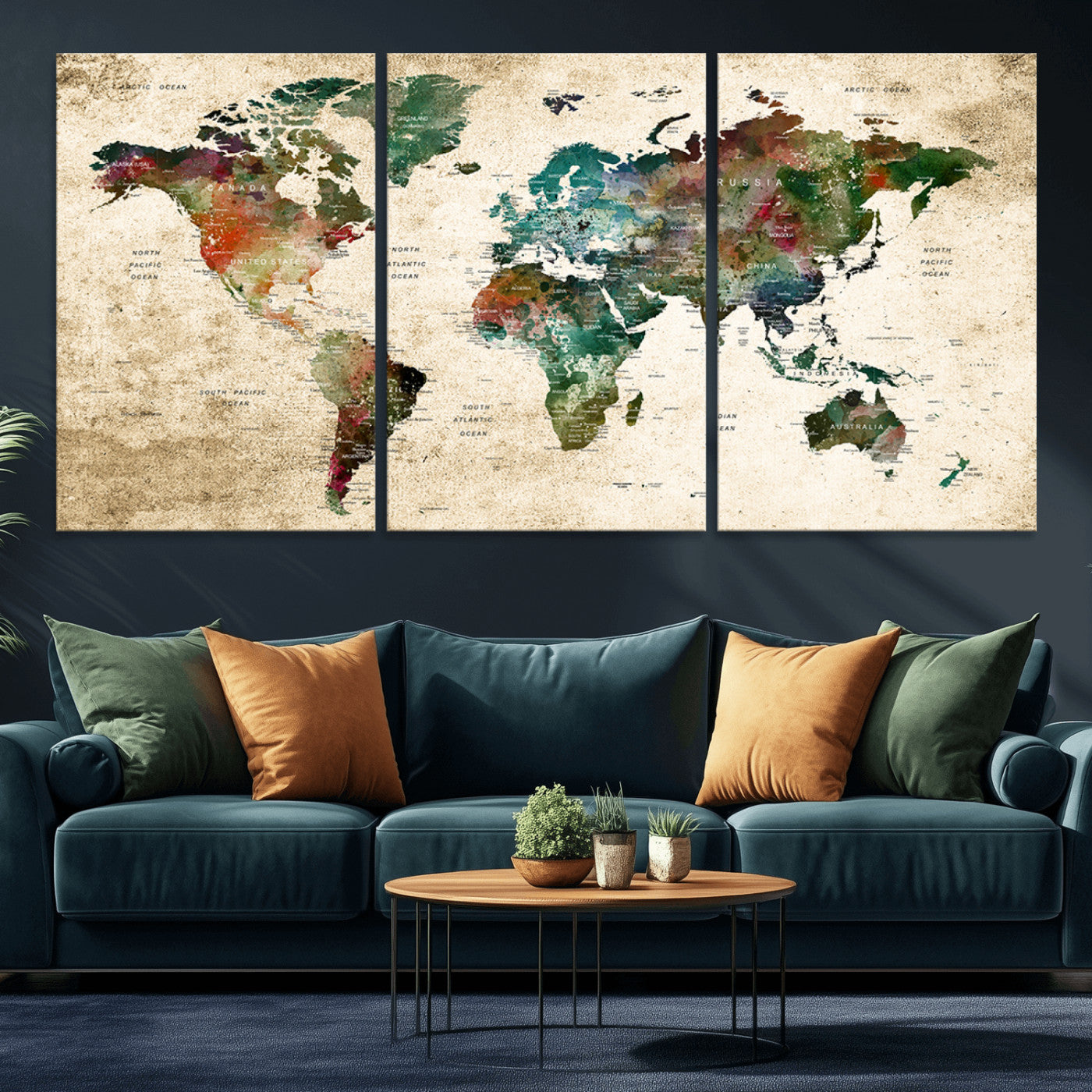 45128-MGV-CV-36X24-Push Pin World Map Canvas Print – Framed Wall Art for Couples to Track Their Travels – Anniversary Gift or Home Adventure Decor