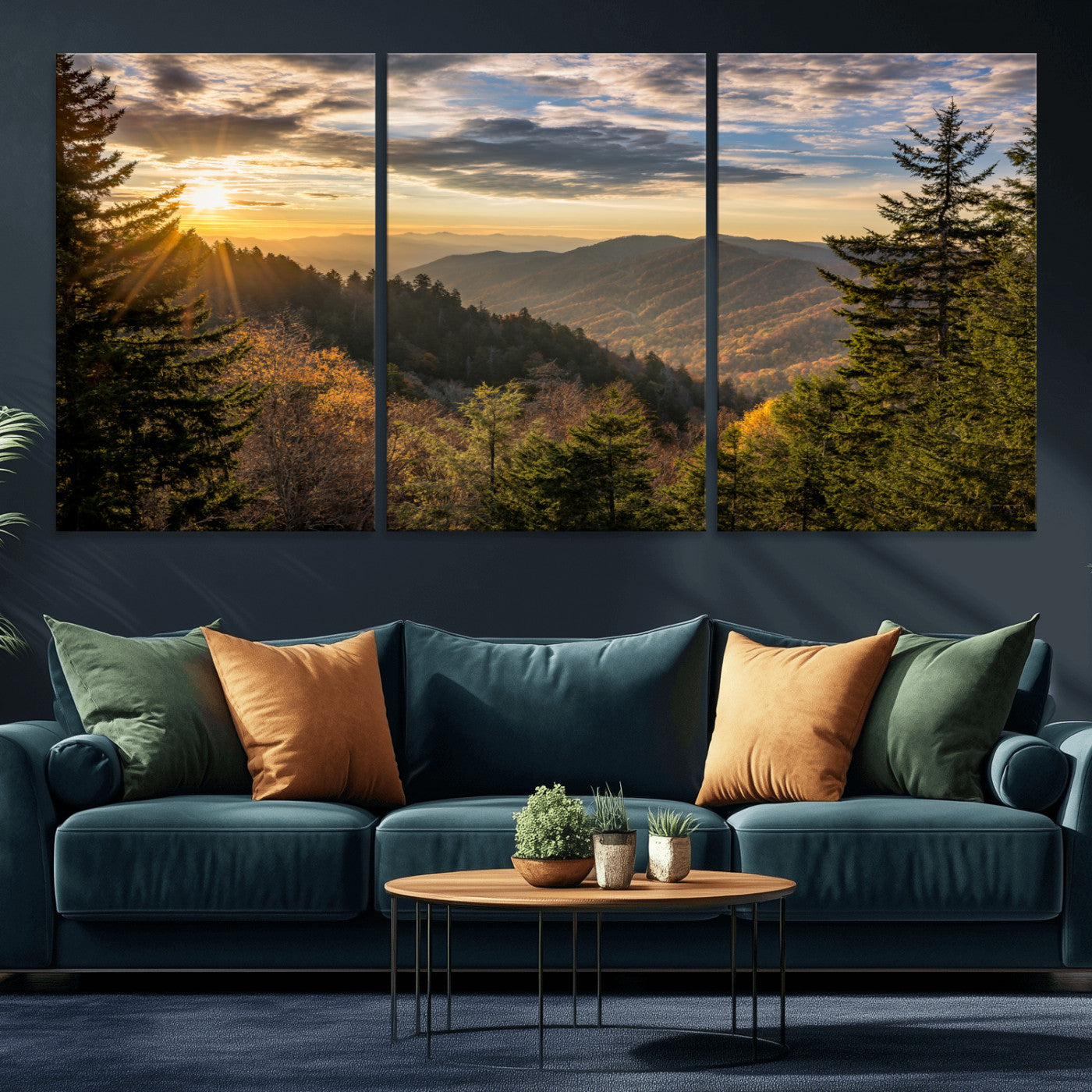 MGV-CV-60X30-3P - Sunrise Over the Smoky Mountains Canvas Wall Art – Breathtaking Scenic Landscape Photography in a