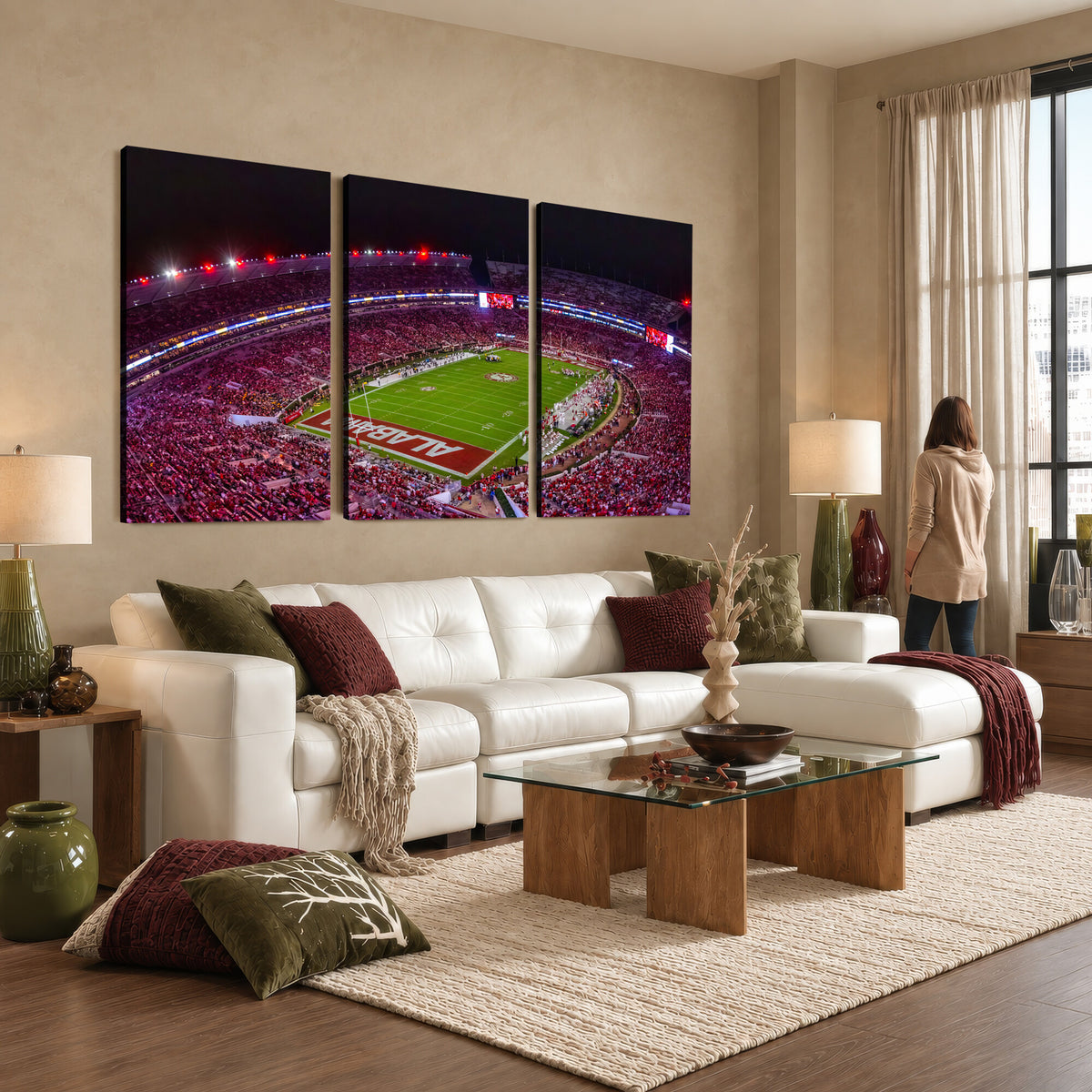 11343-MGV-CV-36X24 - Bryant-Denny Stadium Night Game Triple Canvas Wall Art | Alabama Crimson Tide Football