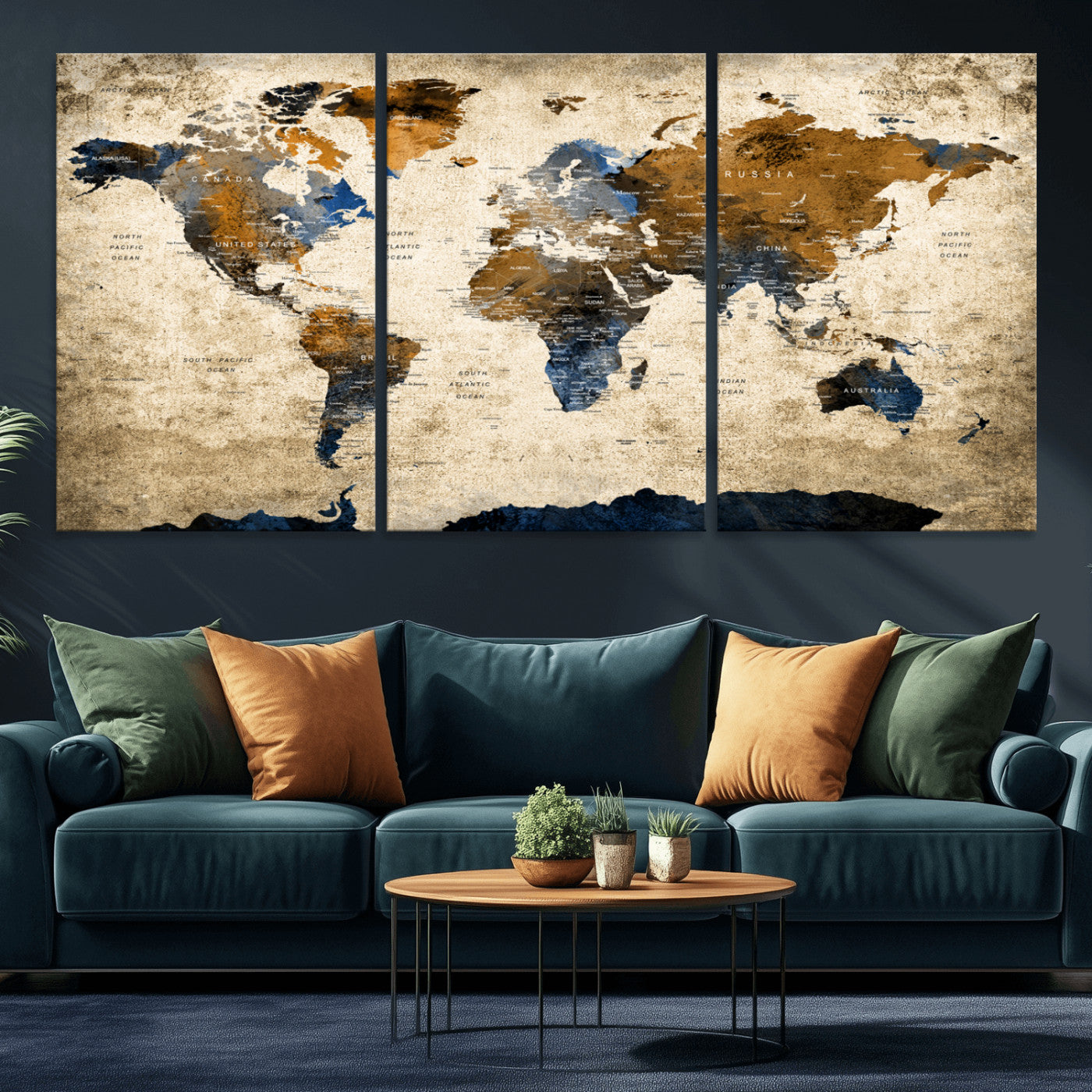 MGV-CV-60X30-3P - World Map Canvas Print – Framed Wall Art Anniversary Gift or Home Adventure Decor