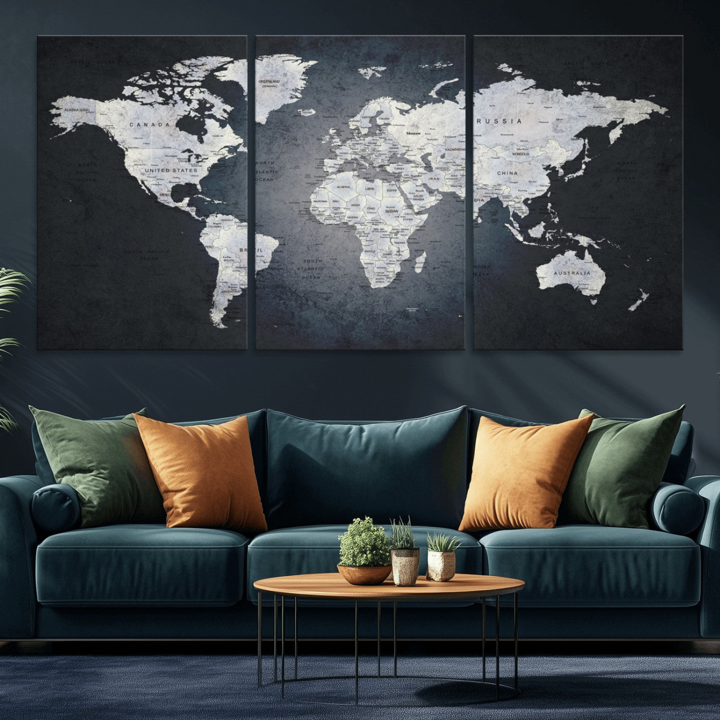 MGV-CV-60X30-3P - World Map Wall Art Canvas Print for Home and Office Decor