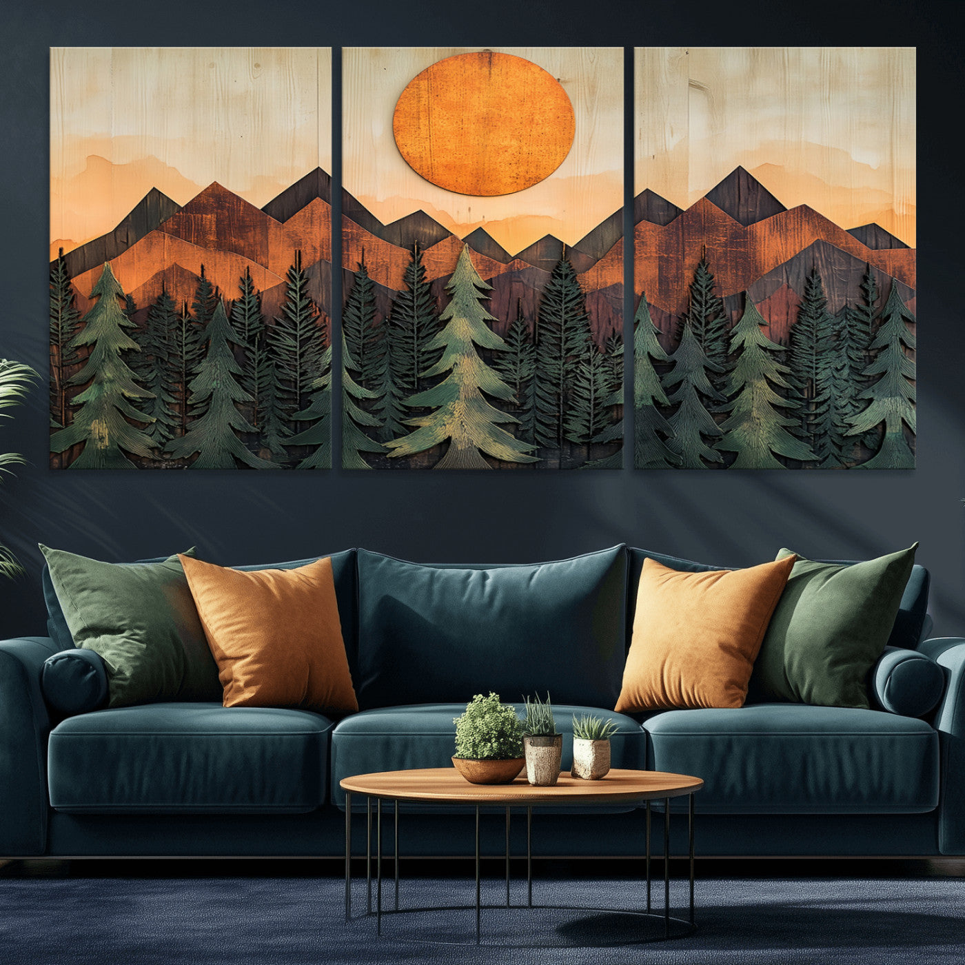 MGV-CV-60X30-3P - Sunset Mountain Landscape Canvas Wall Art Print - Nature Decor for Living Room, Office