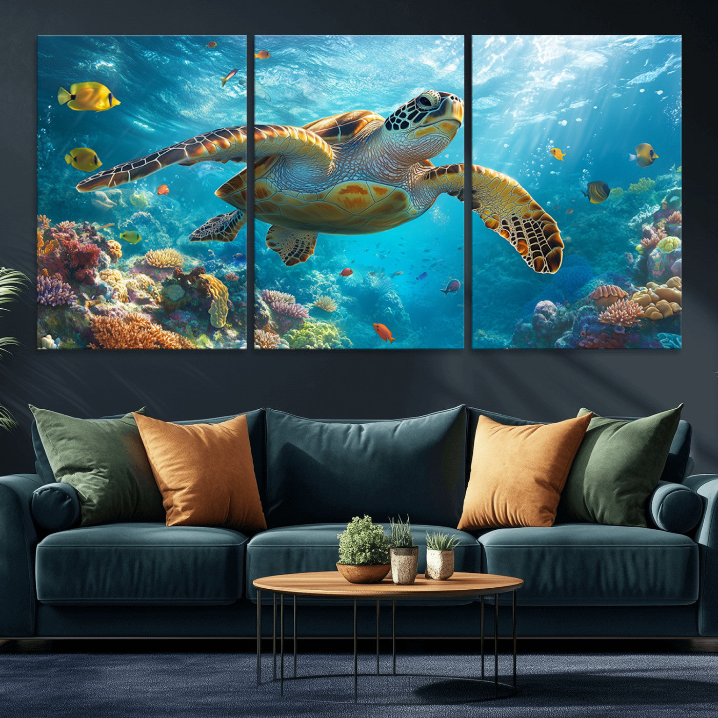 MGV-CV-60X30-3P - Sea Turtle Underwater Canvas Wall Art Print - Vibrant Ocean Wildlife Decor, Marine Wall Art