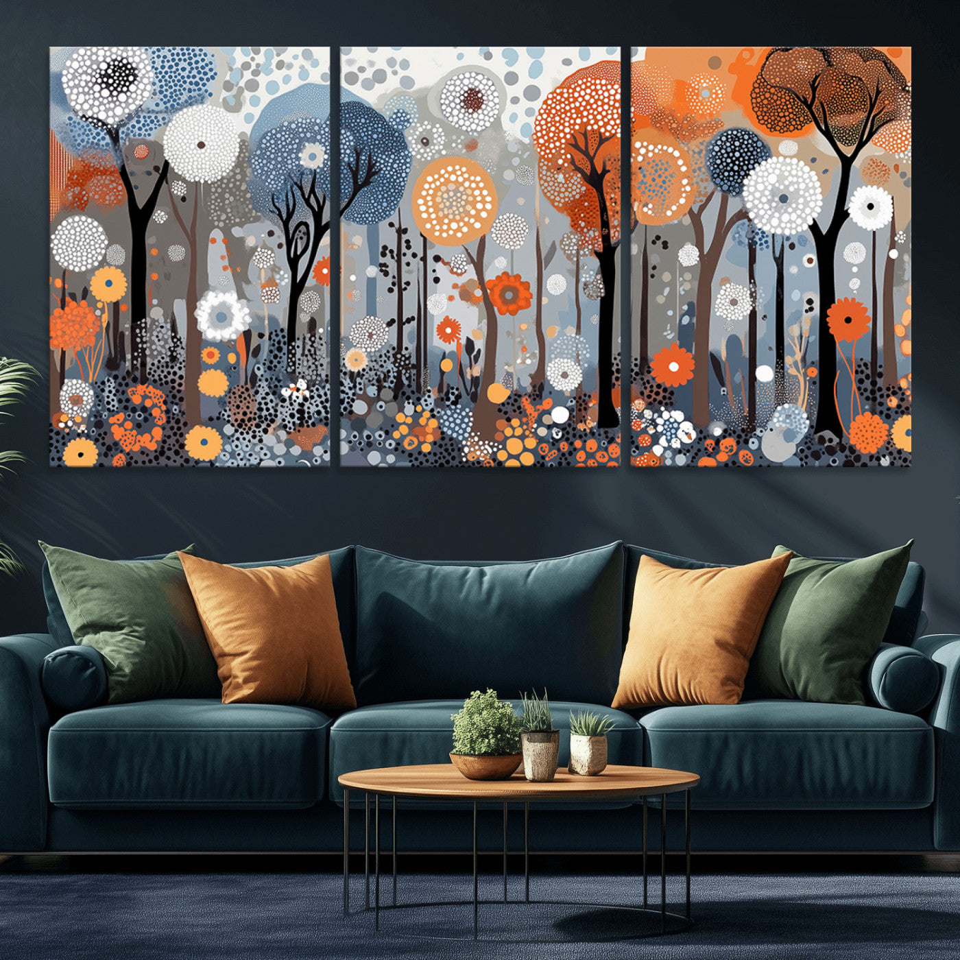 MGV-CV-60X30-3P - Abstract Winter Landscape Canvas Wall Art Print - Large Colorful Nature Wall Decor