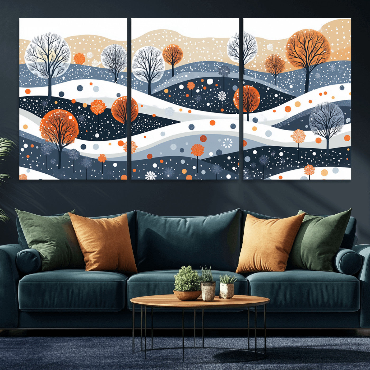 MGV-CV-60X30-3P - Abstract Winter Landscape Canvas Wall Art Print -  Large Colorful Nature Wall Decor