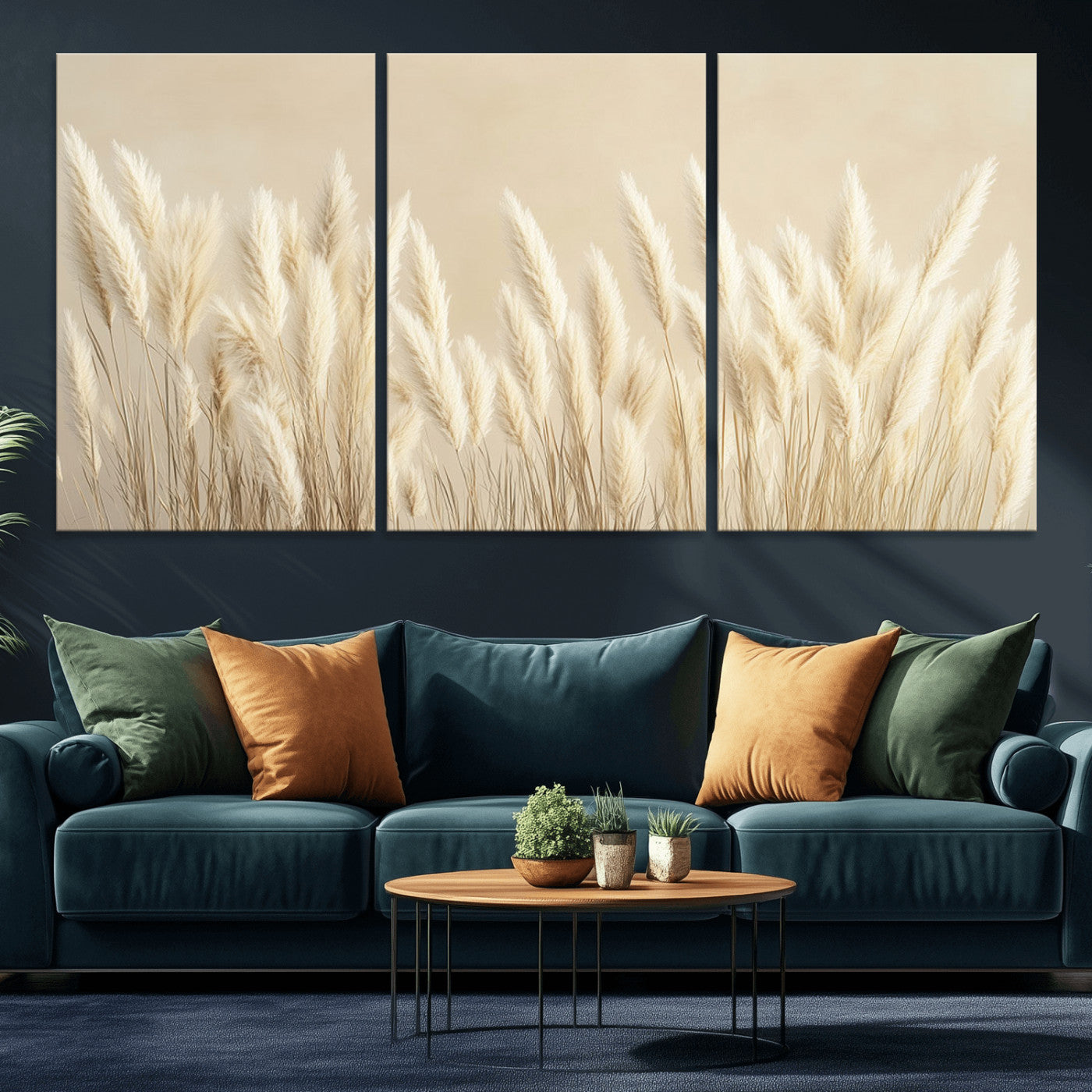 MGV-CV-60X30-3P - Grass Wall Art Print - Elegant Neutral Decor for Living Room, Boho Minimalist Artwork, Ready to Hang