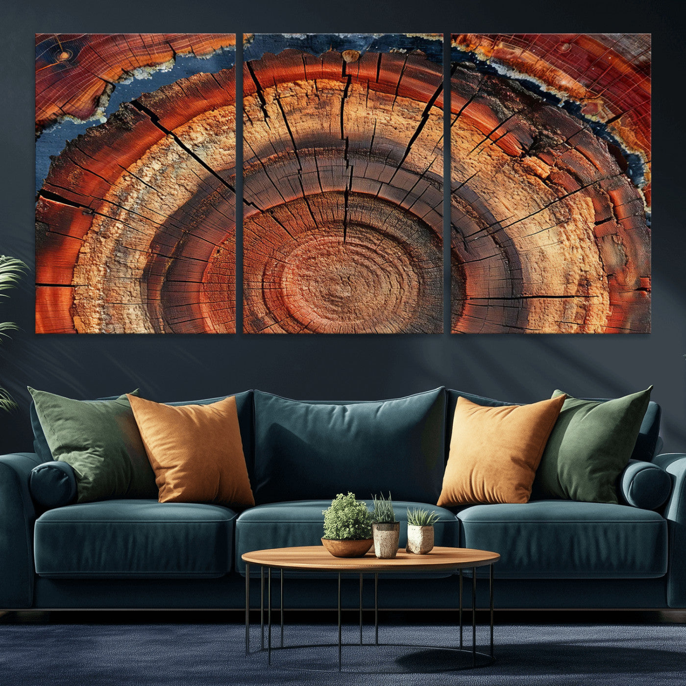 MGV-CV-60X30-3P - Abstract Tree Ring Art, Colorful Tree Ring Wall Decor, Minimalist Home Canvas Art, Modern Farmhouse