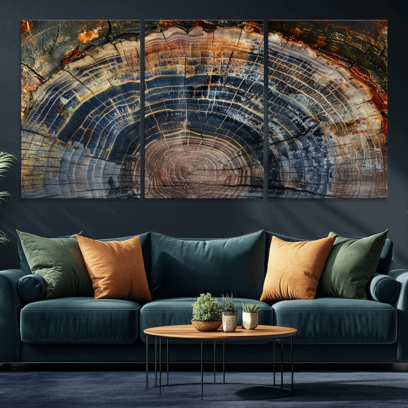 MGV-CV-60X30-3P - Framed Tree Ring Wall Art - Abstract Colorful Tree Ring Wall Decor, Minimalist Home Canvas Art,