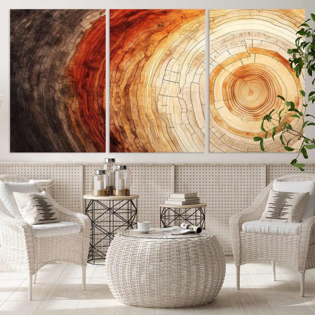 Contemporary living room featuring the Tree Ring Print on Canvas Wall Art.