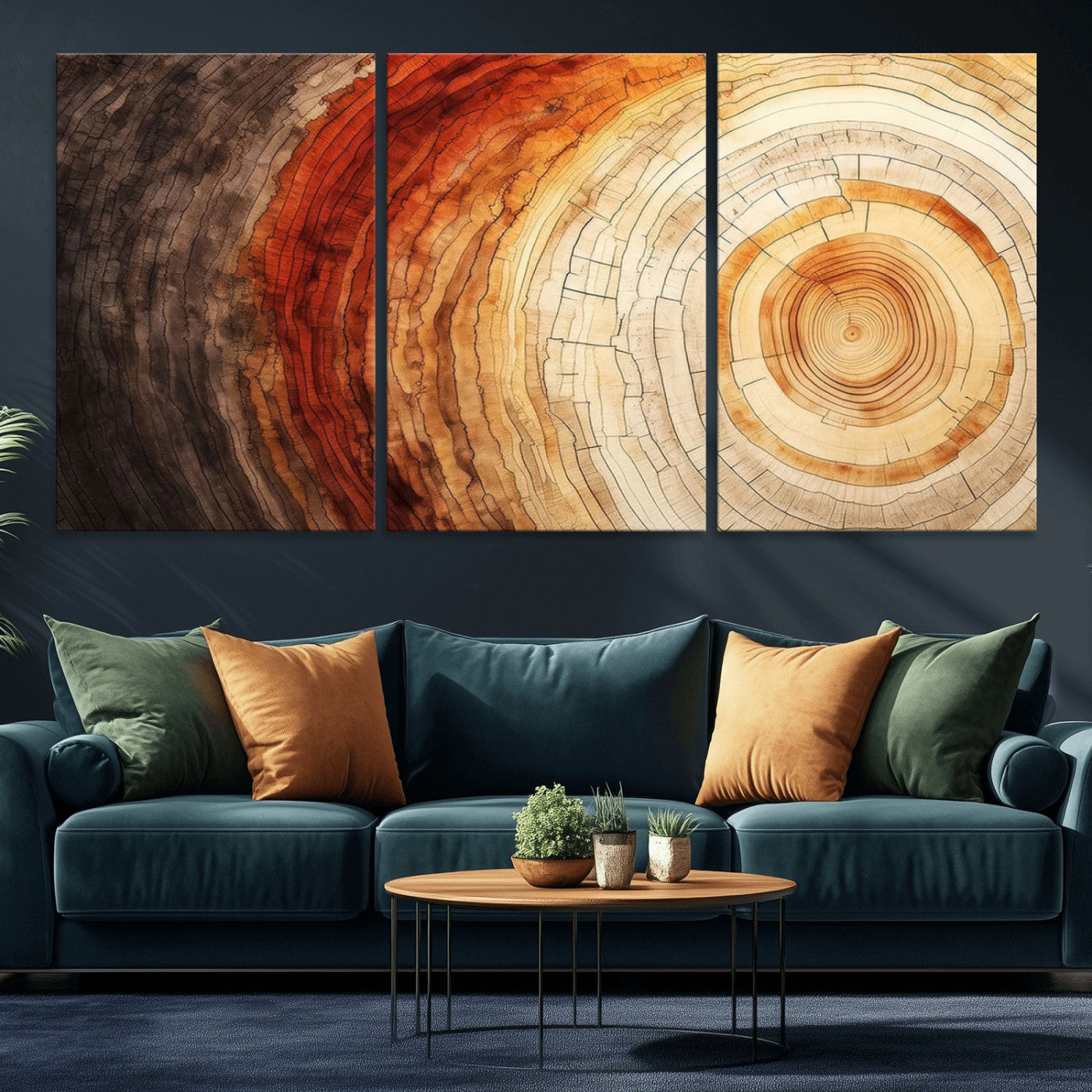 MGV-CV-60X30-3P - Tree Ring Print on Canvas Wall Art, Tree Stump Print, Wood Wall Art Living Room, Abstract Natural