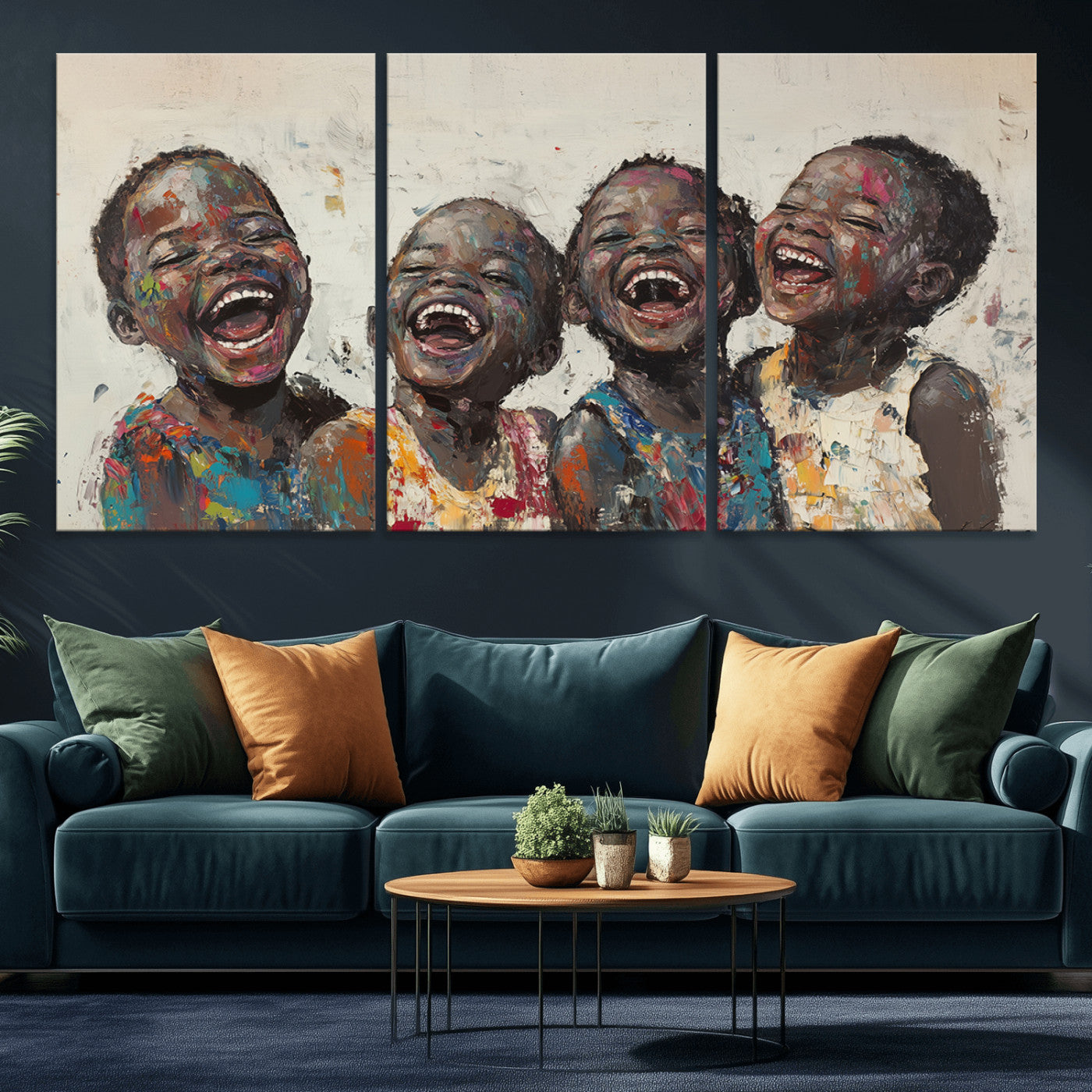 85256-MGV-CV-36X24-Shai Yossef Print - Joyful Childhood Canvas Wall Art - Expressive Impasto Painting of Laughing