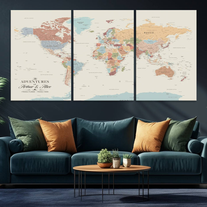 Custom World Map Wall Art Canvas Print - Personalized World Map Wall Art, Customize Wall Art Map Print