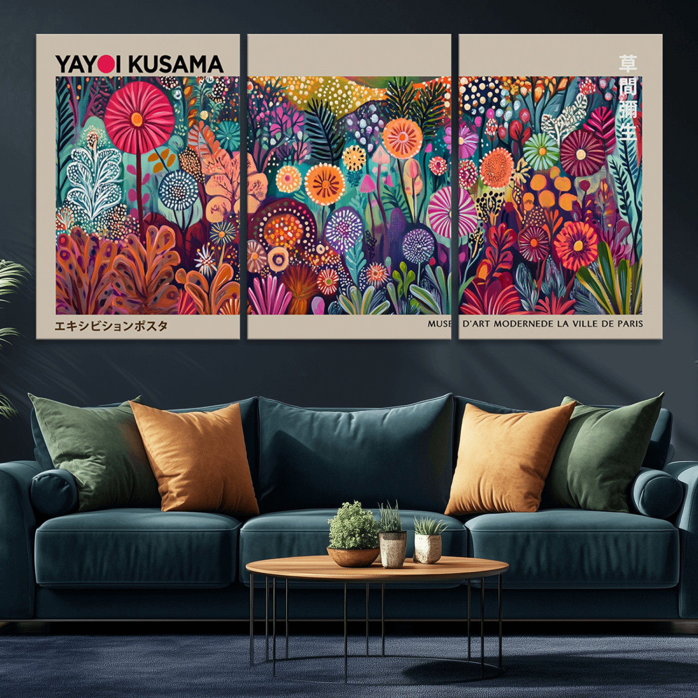 MGV-CV-60X30-3P - Yayoi Kusama Wall Art Canvas Print, Abstract Art, Large Yayoi Kusama Framed Wall Art Print, Japanese