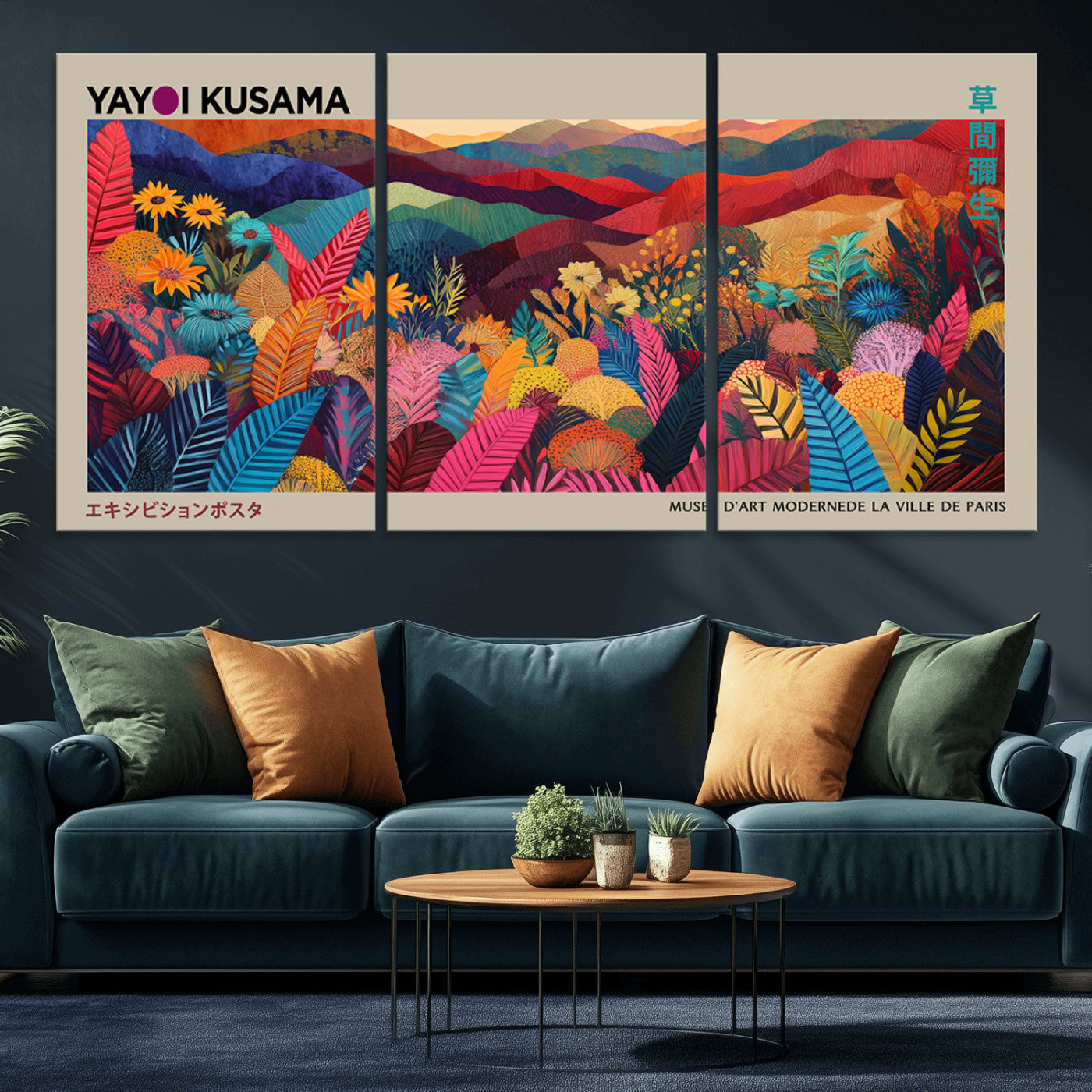 MGV-CV-60X30-3P - Yayoi Kusama Wall Art Canvas Print, Abstract Art, Large Yayoi Kusama Framed Print, Japanese Wabi