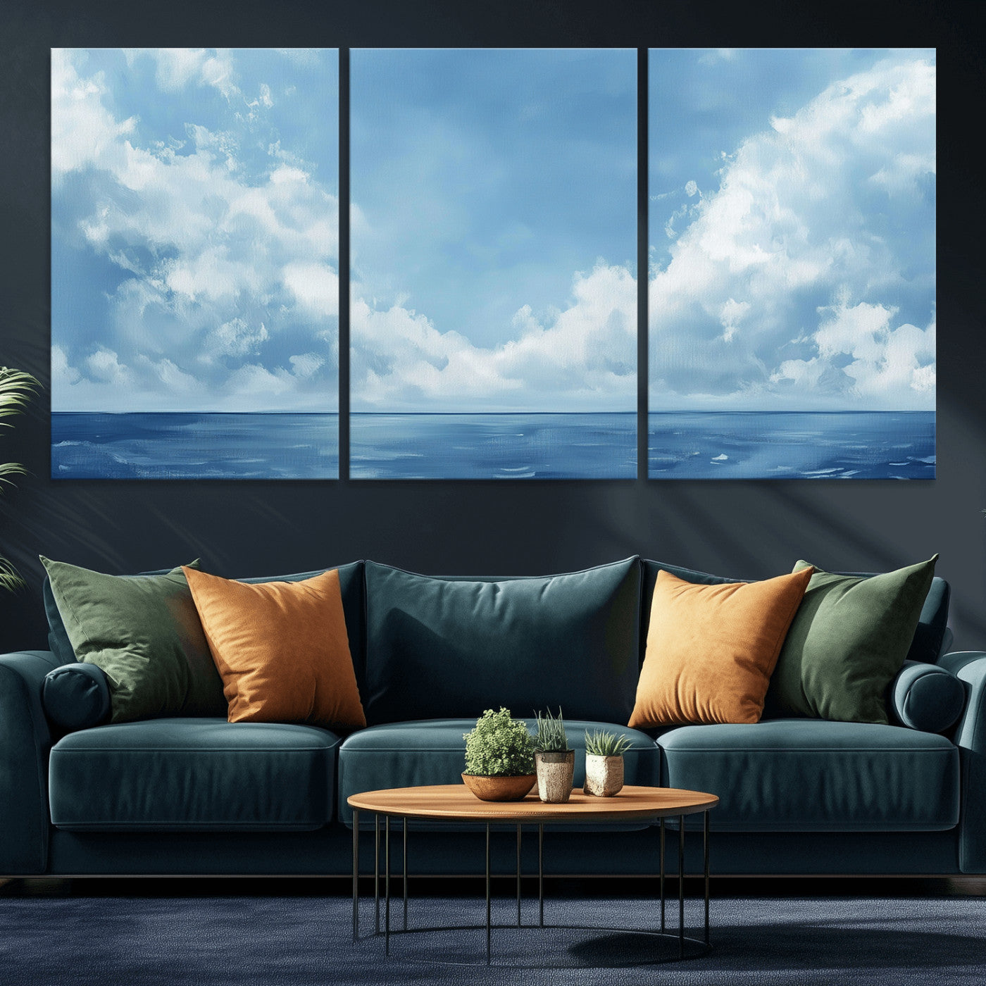 MGV-CV-60X30-3P - Abstract Ocean Print Artwork- Serene Blue Ocean Canvas Wall Art - Minimalist Ocean and Sky Canvas
