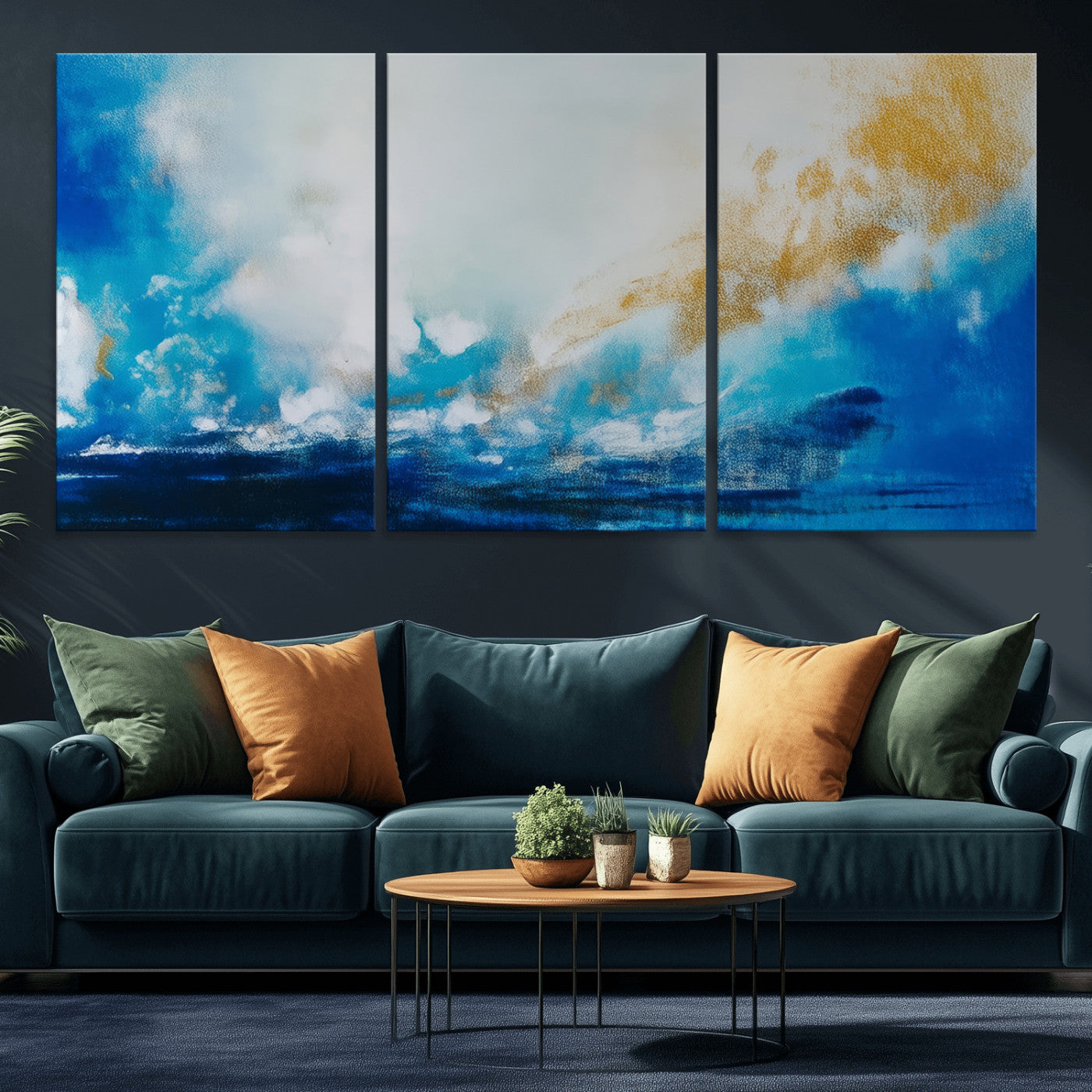 MGV-CV-60X30-3P - Blue Abstract Print - Dynamic Ocean-Inspired Canvas Wall Art