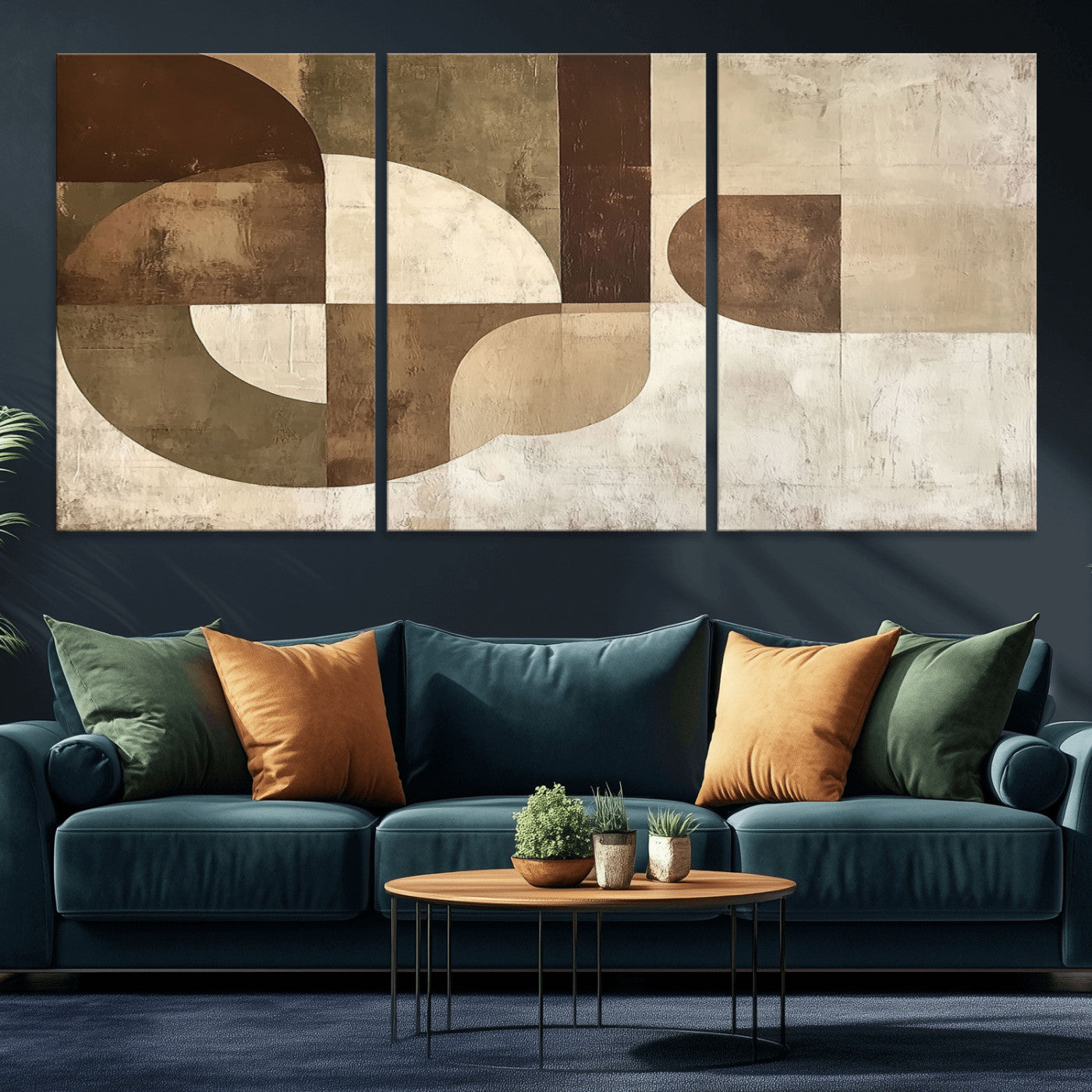 MGV-CV-60X30-3P - Wabi Sabi Geometric Wall Art | Abstract Modern Minimalist Canvas Print with Neutral Mid Century Art
