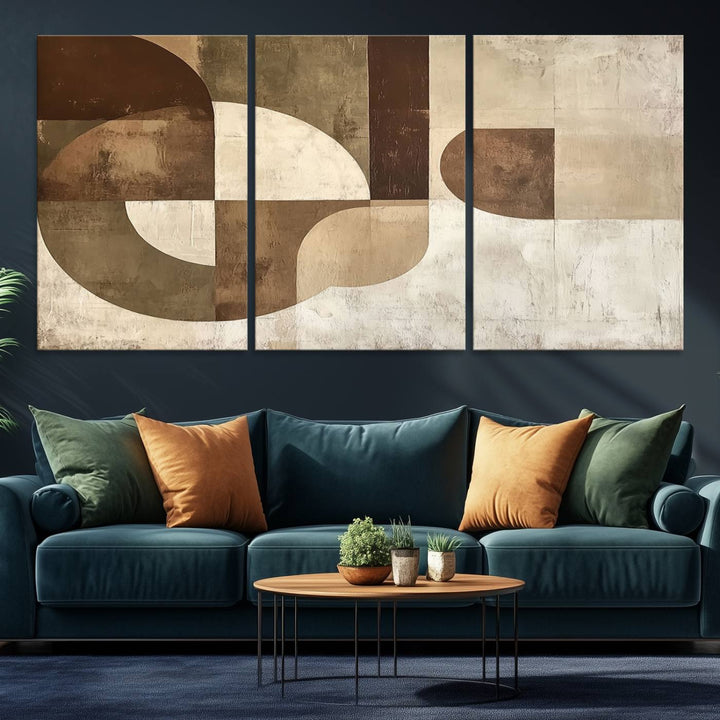 Wabi Sabi Geometric Wall Art is an abstract modern minimalist canvas featuring neutral tones.