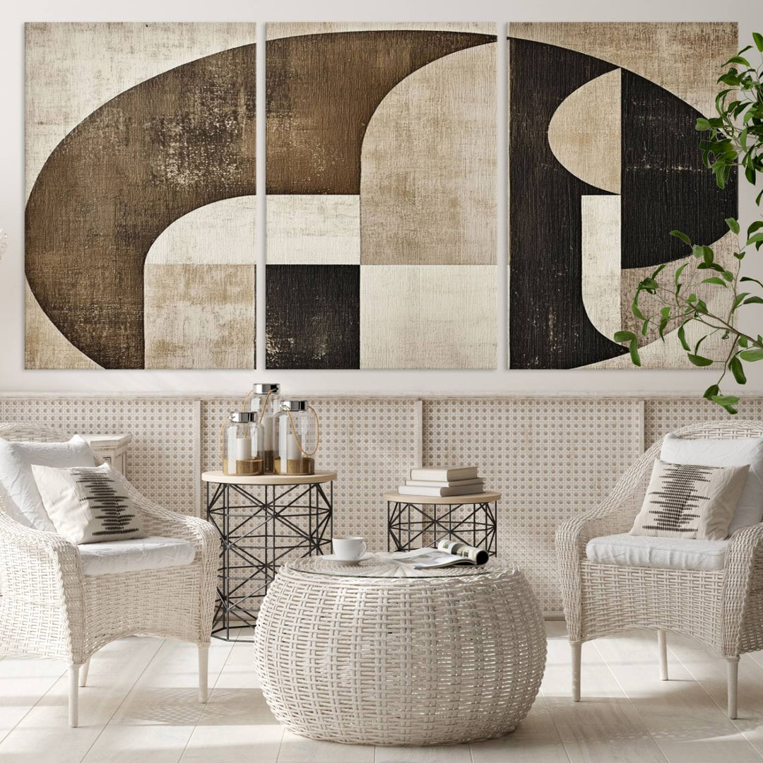 The Wabi Sabi Geometric Minimalist Wall Art Canvas Print is a modern abstract canvas featuring neutral mid-century art, ideal for zen and minimalist decor.