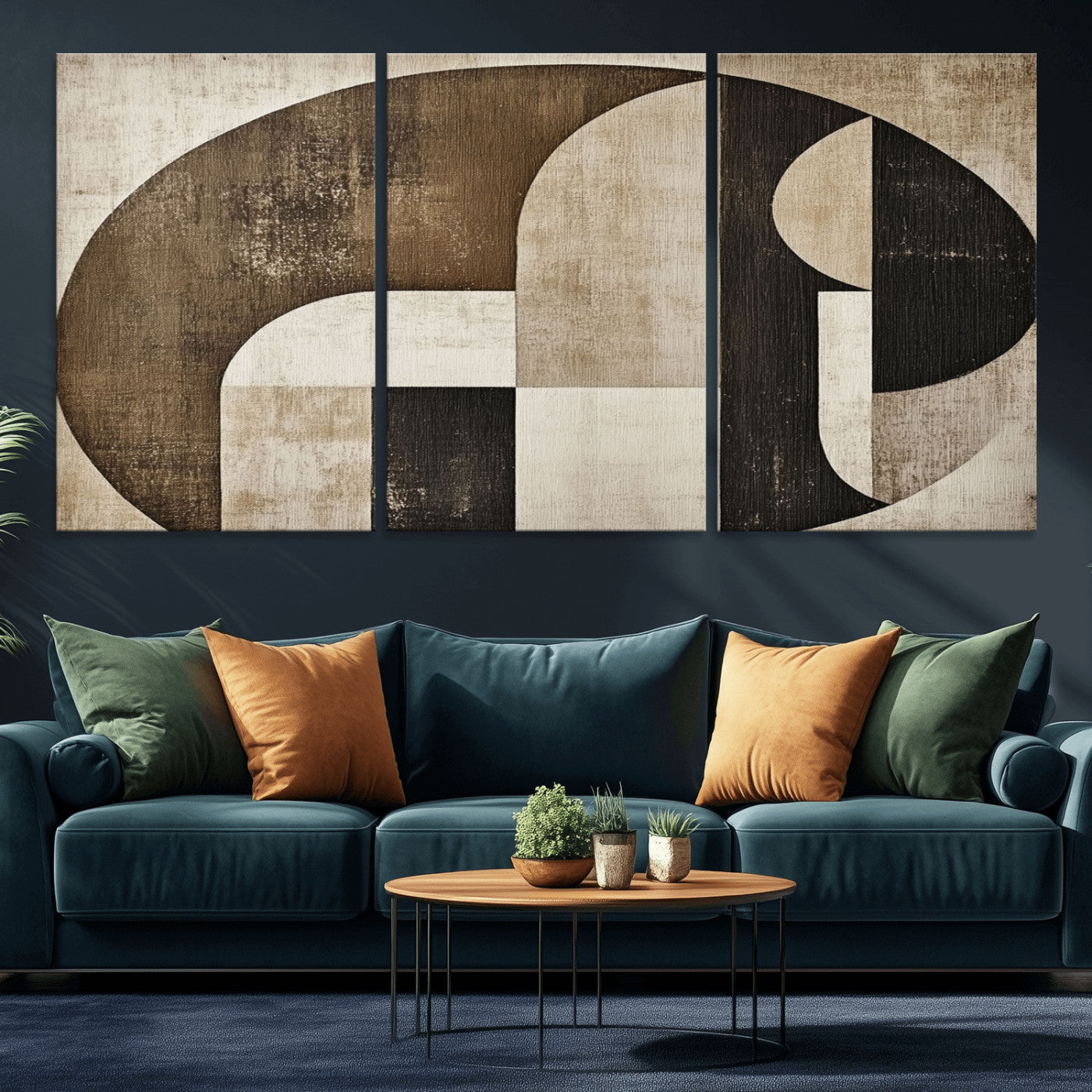 MGV-CV-60X30-3P - Wabi Sabi Abstract Wall Art | Geometric Modern Minimalist Canvas Print with Neutral Mid Century Art