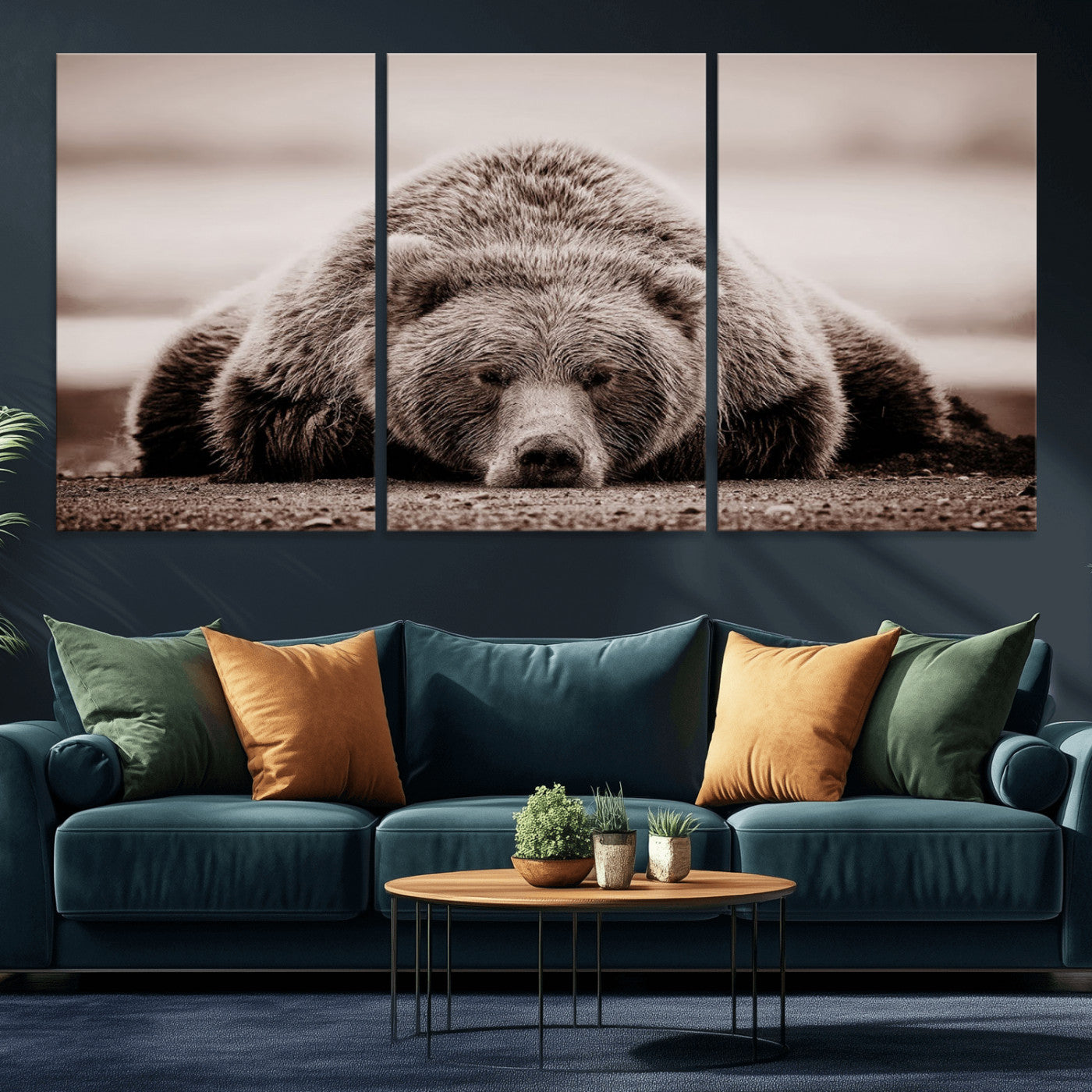 MGV-CV-60X30-3P - Grizzly Bear Wall Art Print - Bear Canvas Wall Art - Rustic Bear Portrait Canvas Print for Cabin Wall Decor and Nature-Inspired Spaces