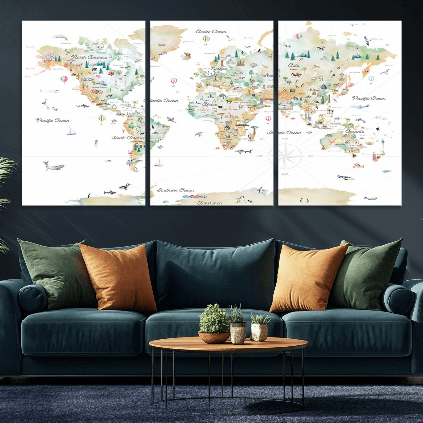 MGV-CV-60X30-3P - Push Pin World Map Canvas Print – Framed Wall Art for Couples to Track Their Travels – Anniversary