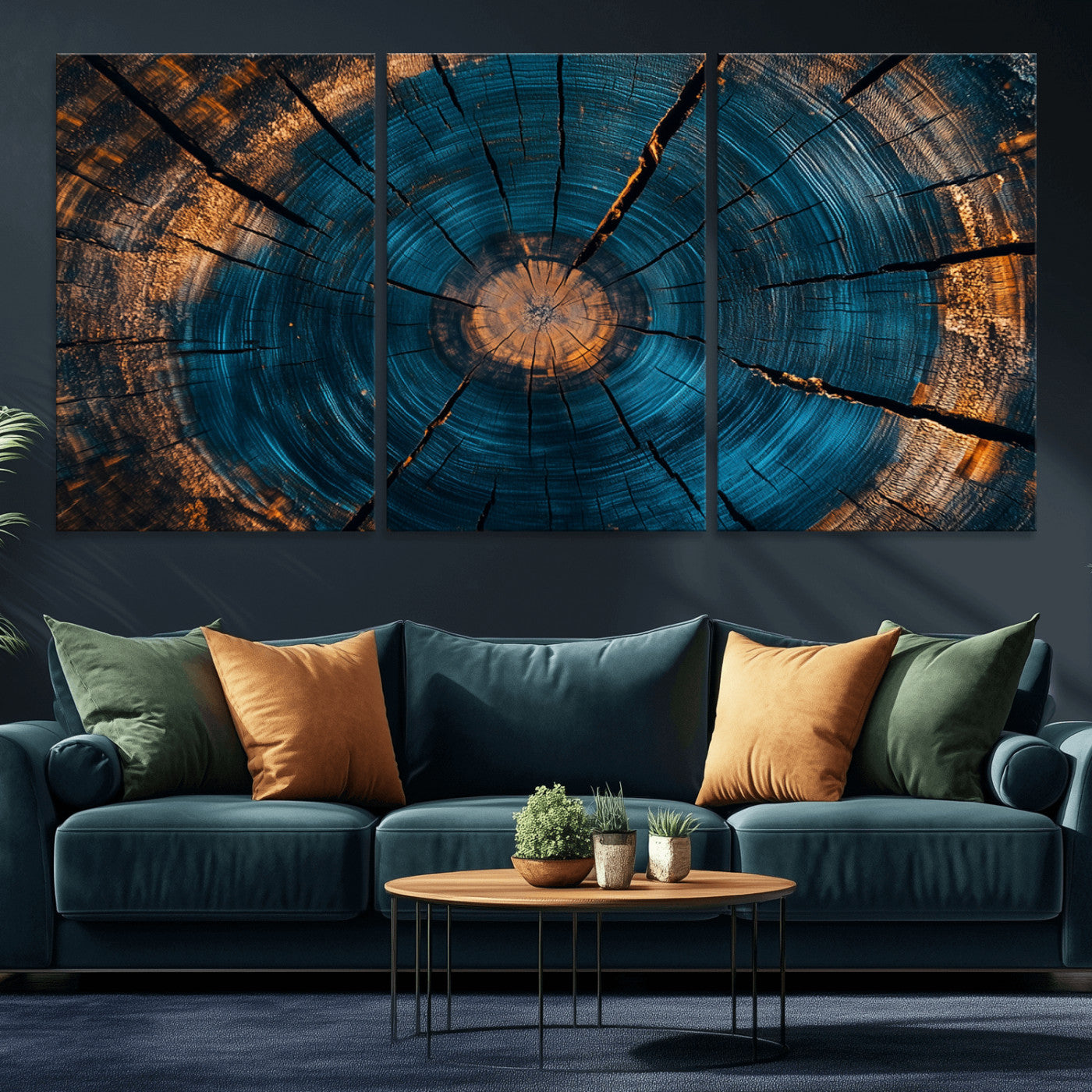 MGV-CV-60X30-3P - Abstract Tree Rings Wall Art Canvas Print - Wood Grain Rings Artwork Print - Nature Woodland Modern