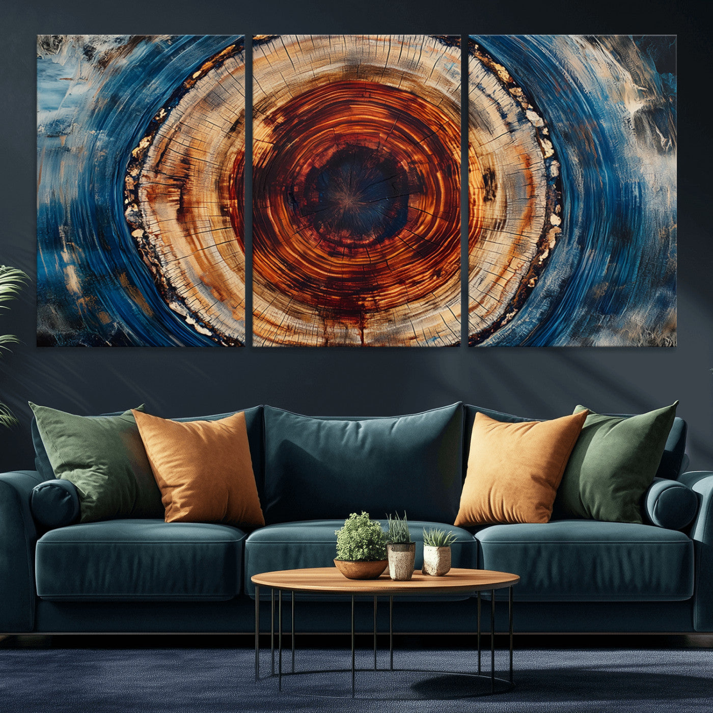 MGV-CV-60X30-3P - Abstract Framed Tree Rings Wall Decor, Wood Grain Rings Artwork Print, Nature Woodland Modern Wall
