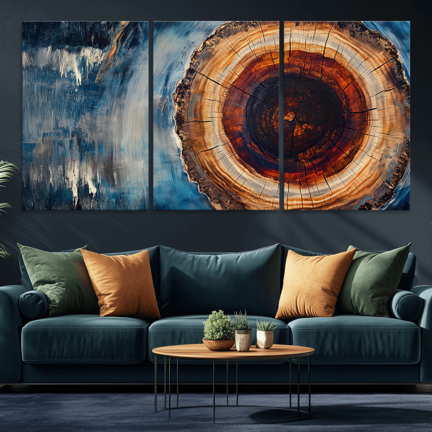 MGV-CV-60X30-3P - Abstract Tree Rings Wall Art Canvas Print - Wood Grain Rings Canvas Print - Nature Woodland Wall
