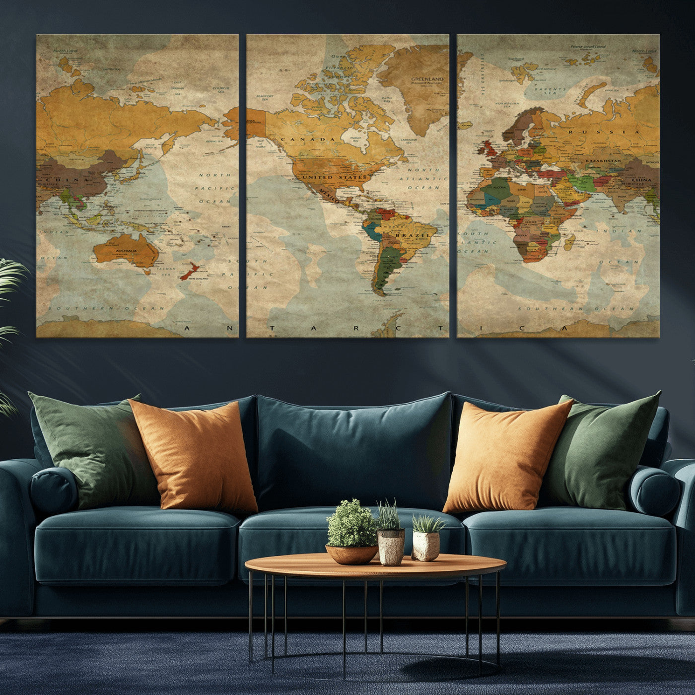 MGV-CV-60X30-3P - Push Pin World Map Canvas Print – Framed Wall Art for Couples to Track Their Travels – Anniversary