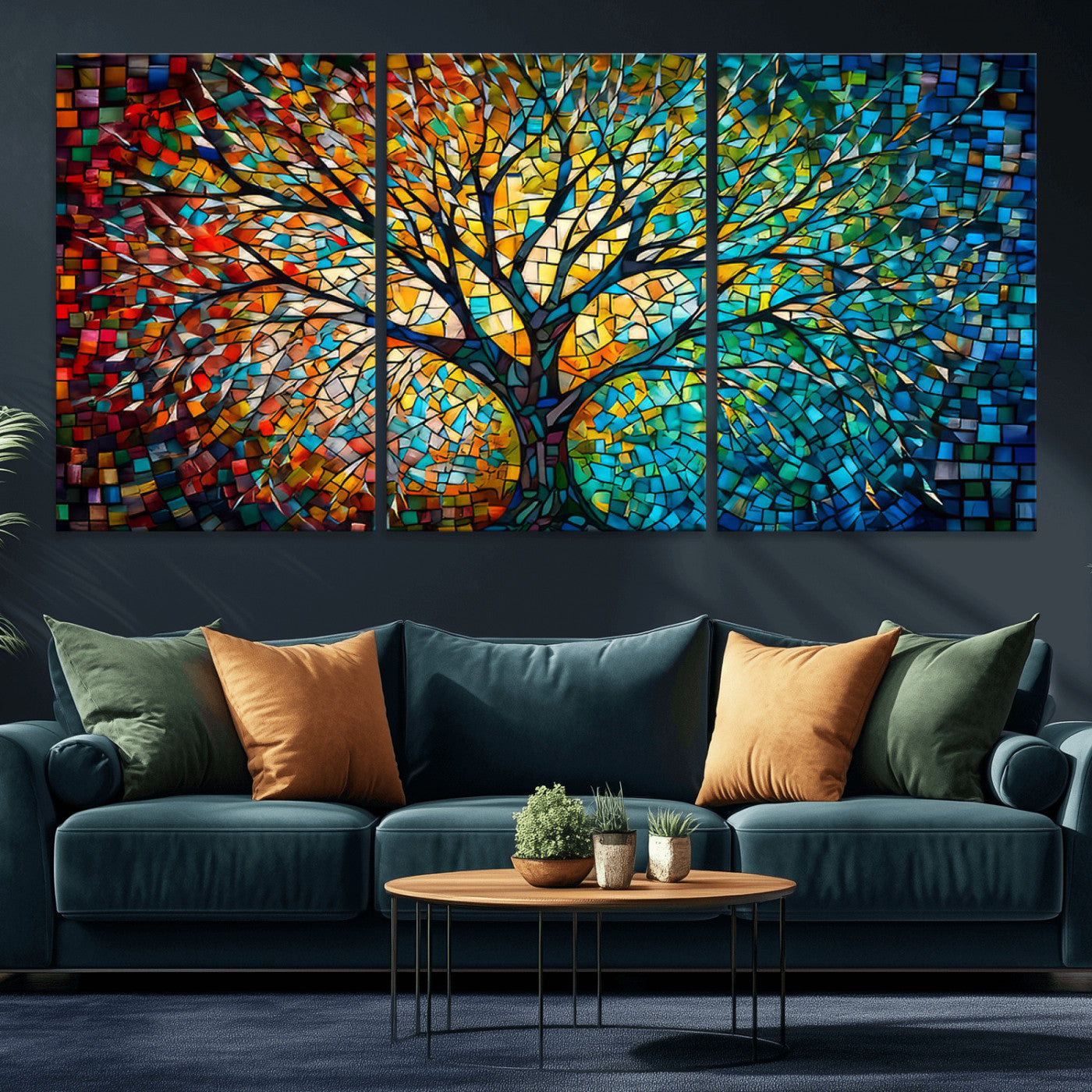99325-MGV-CV-36X24-Yggdrasil Tree of Life Wall Art Print Canvas | Mosaic Style 3-Panel Canvas Print
