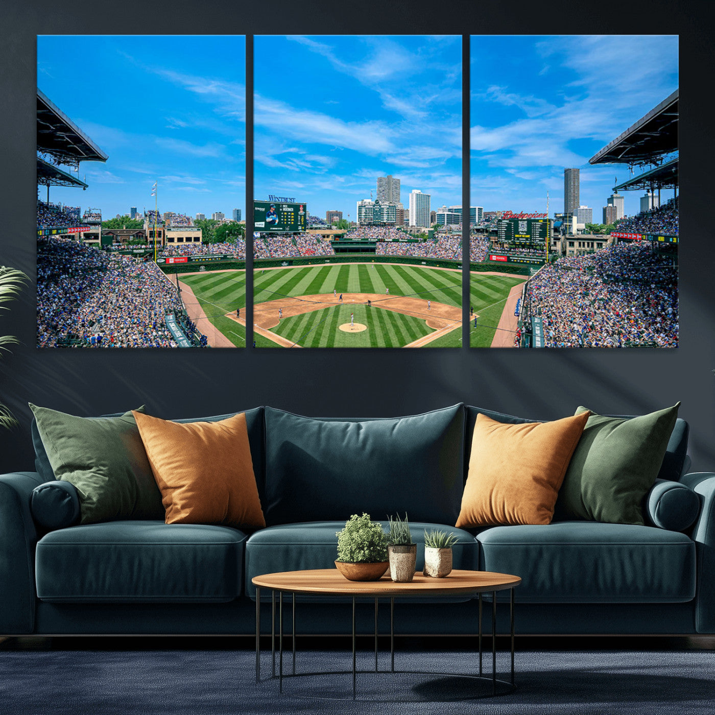 MGV-CV-60X30-3P - Wrigley Field Chicago Cubs Panoramic Art Multi Piece Canvas - Iconic Baseball Stadium Print for