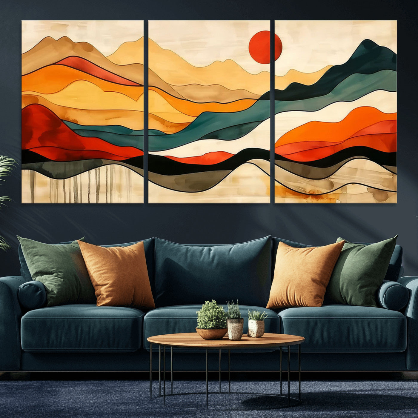 MGV-CV-60X30-3P - Mid Century Wall Art Print  - Abstract Woodland Print - Modern Art Panoramic Mountain Wall Art
