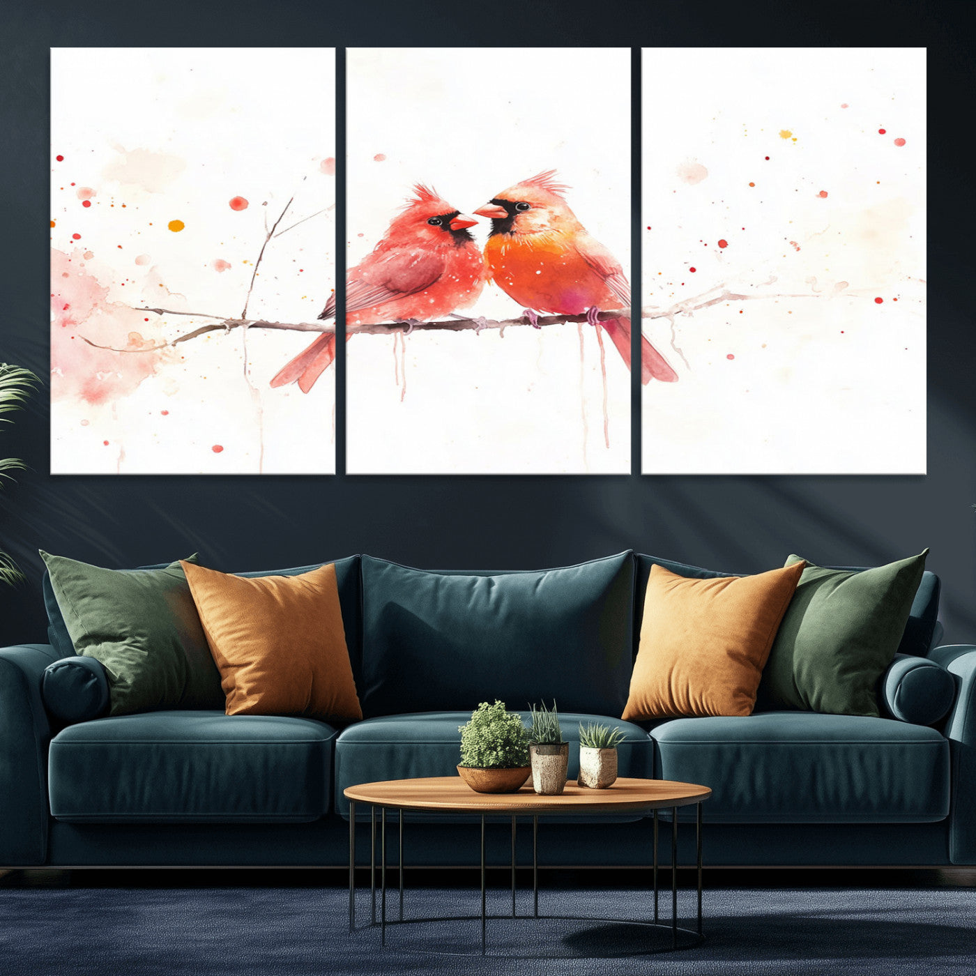 MGV-CV-60X30-3P - Cardinal Bird Canvas Wall Art - Male and Female Cardinal Print - Nature-Inspired Bird Wall Decor for