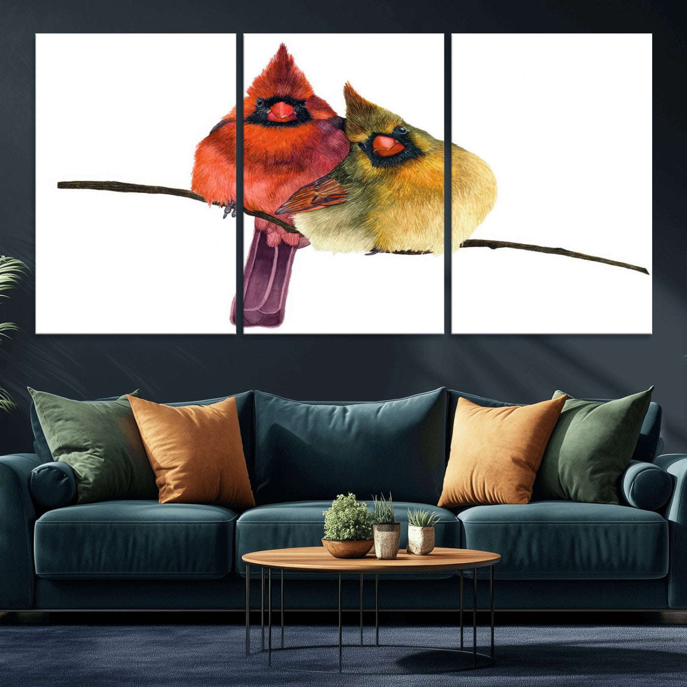 MGV-CV-60X30-3P - Cardinal Bird Canvas Wall Art - Male and Female Cardinal Print - Nature-Inspired Bird Wall Decor for
