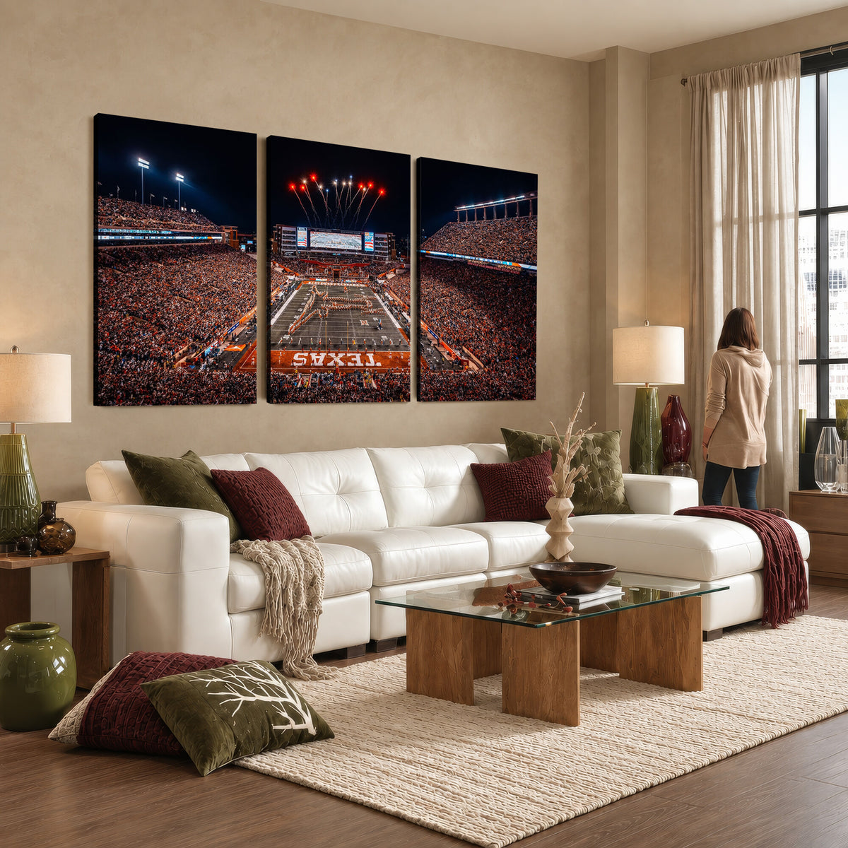 58778-MGV-CV-36X24 - Texas Stadium Night Game Wall Art Canvas Print, Vibrant Football Fireworks Scene