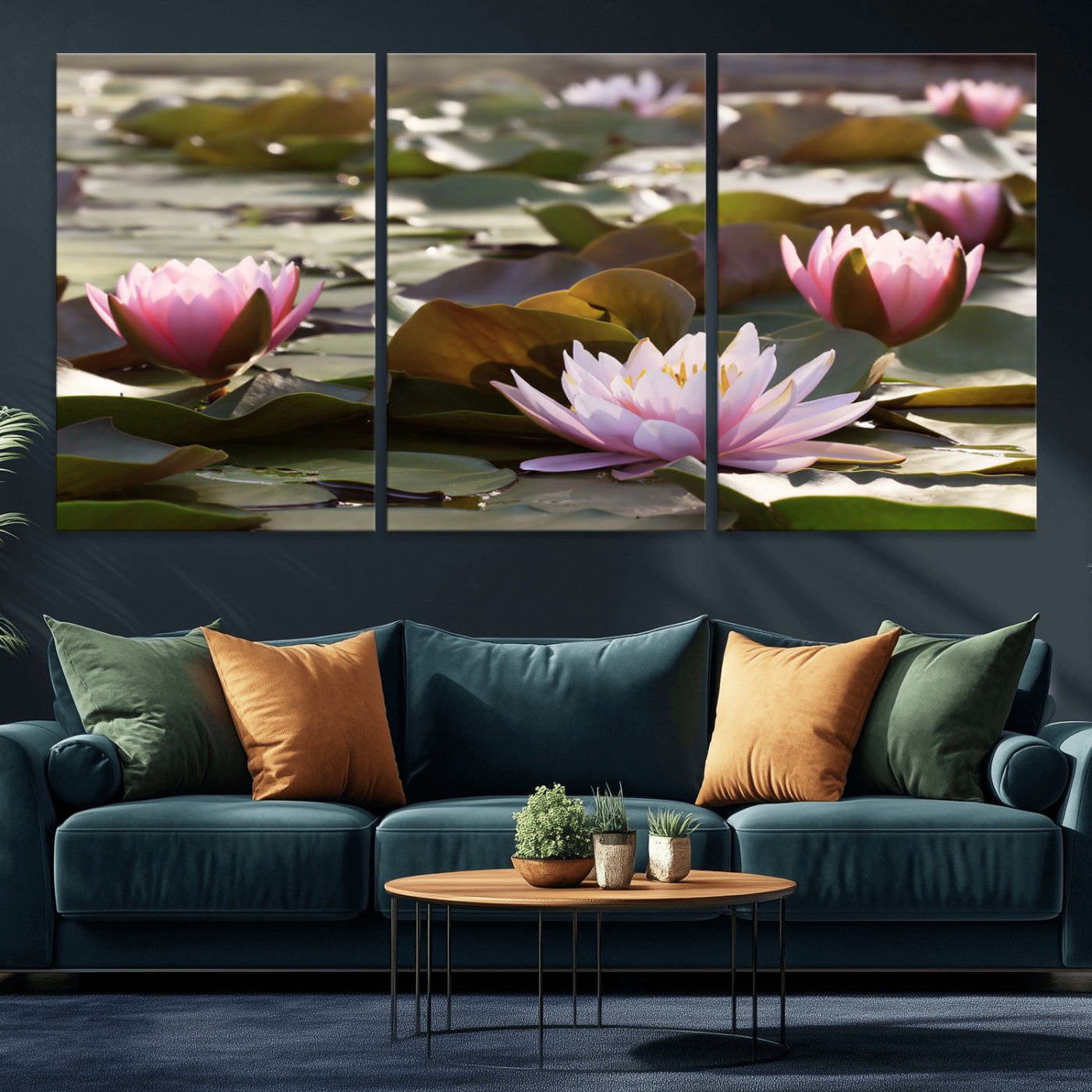 MGV-CV-60X30-3P - Lotus Flower Wall Art Canvas Print, Water Lily Large Wall Art Canvas Print for Yoga Room Decor,