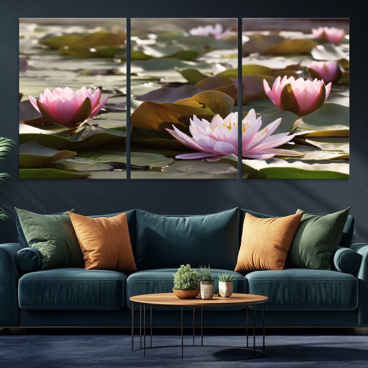 The dining room features the Water Lily Large Canvas Print.