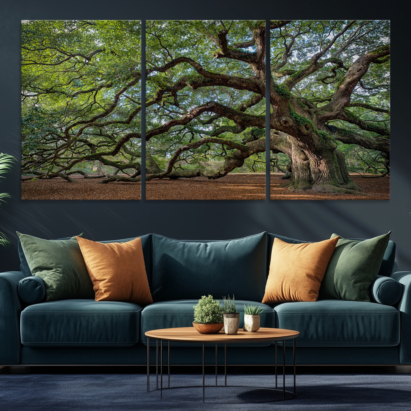 Canvas of the Angel Oak tree with sprawling limbs and mossy bark, ideal for earthy natural or rustic southern-inspired decor.