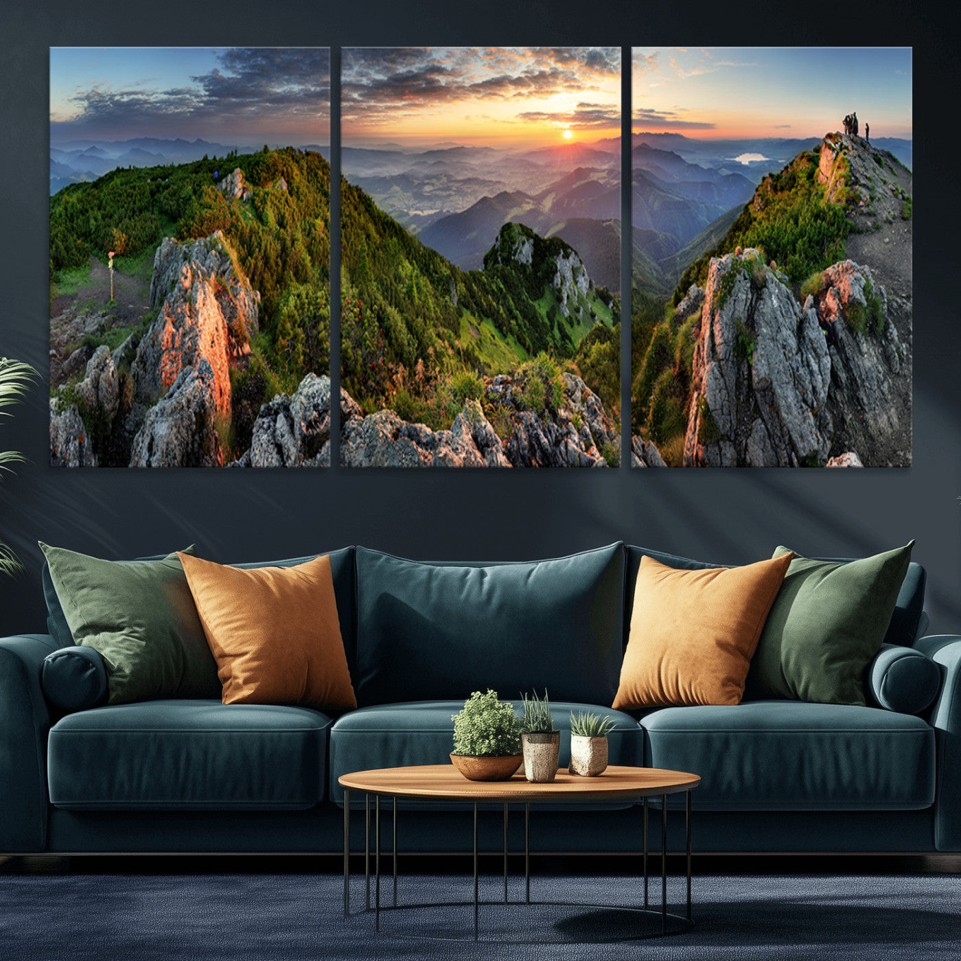 MGV-CV-60X30-3P - Mountain Sunset Panoramic Canvas Print – Scenic Wilderness Landscape, Majestic Summit , Multi-Panel