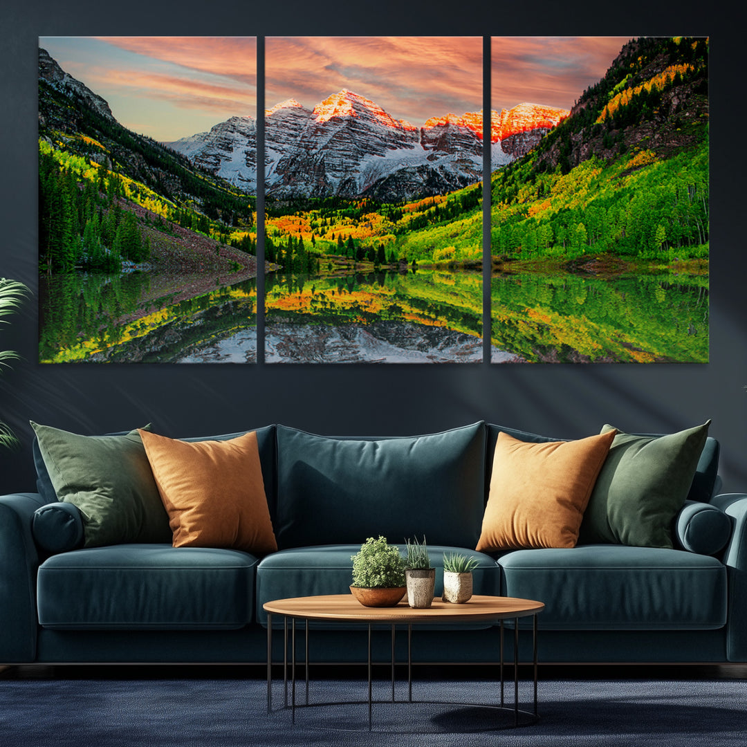 Maroon Bells Lake Wall Art Canvas Print – Majestic Colorado Mountain Landscape, Autumn Reflection, Multi-Panel Framed Artwork for Home, Office Decor