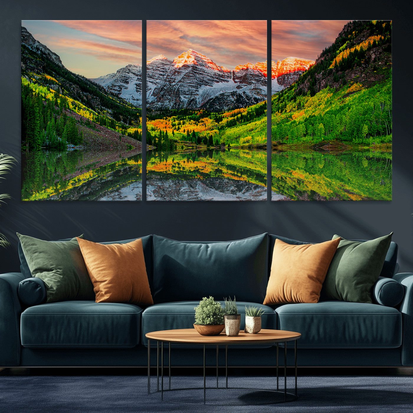 MGV-CV-60X30-3P - Maroon Bells Lake Wall Art Canvas Print – Majestic Colorado Mountain Landscape, Autumn Reflection,