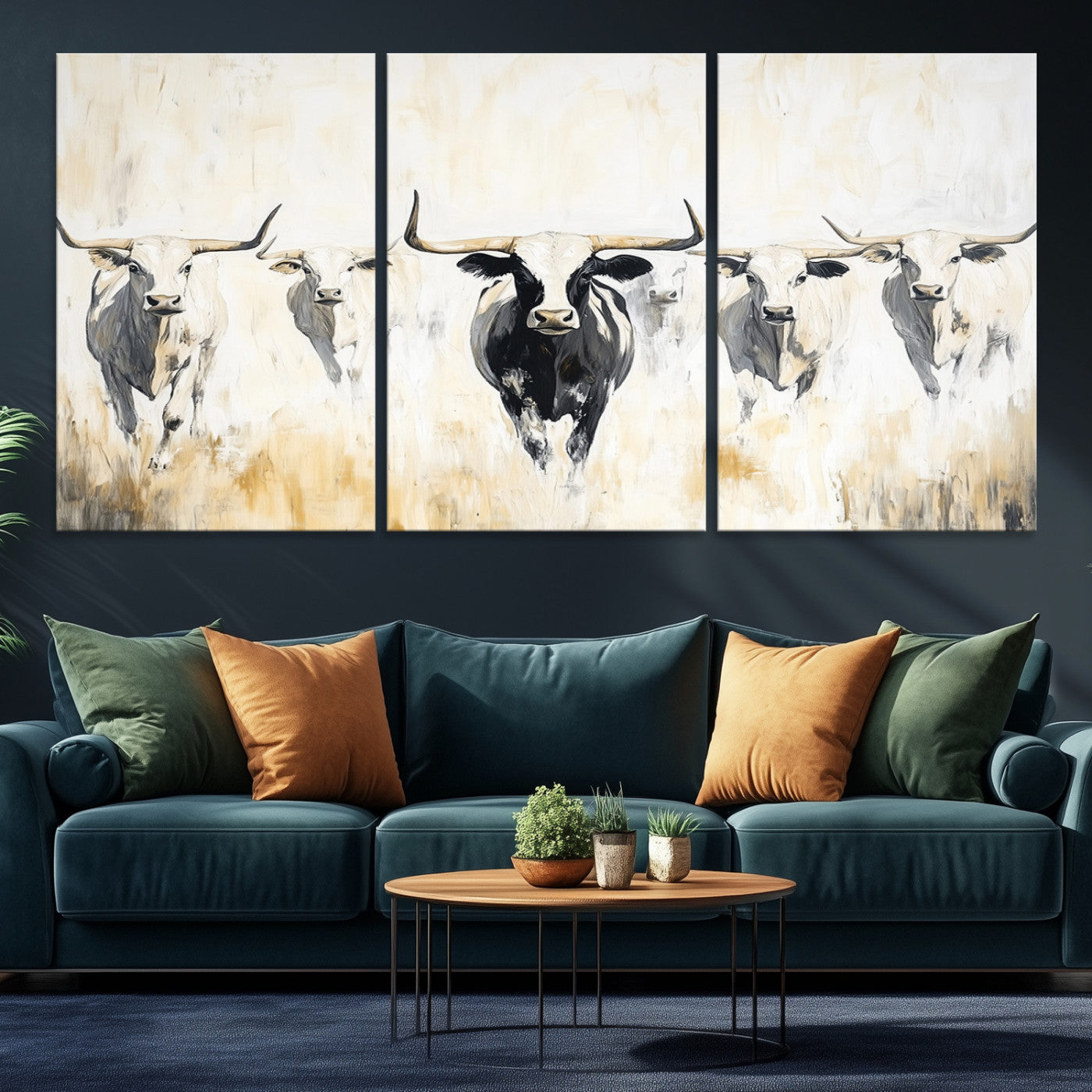 40397799-MGV-CV-36X24-Texas Longhorn Canvas Print, Framed Rustic Herd Art Picture Print, Western Bull Perfect Neutral Western Decor