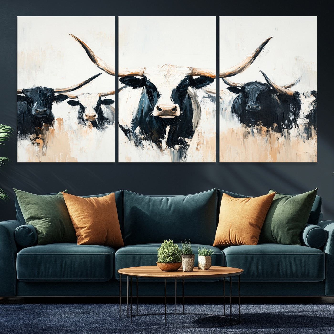 94780606-MGV-CV-36X24-Texas Longhorn Wall Art Canvas Print, Framed Western Cattle Art Picture Print, Horned Bull Perfect Rustic Western Decor, Western Cattle